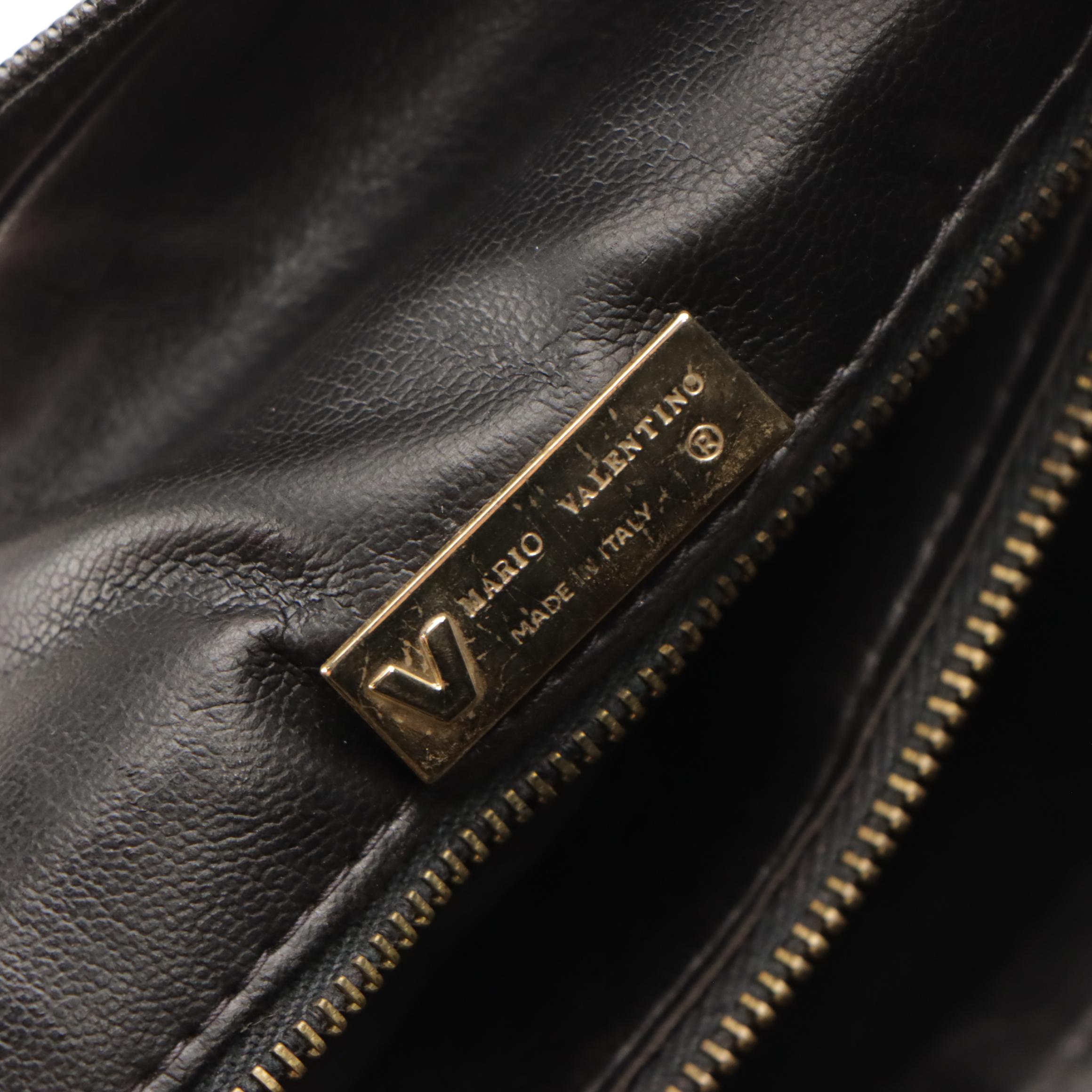 Mario Valentino Boston Bag in Black "Valentino" Embossed Leather