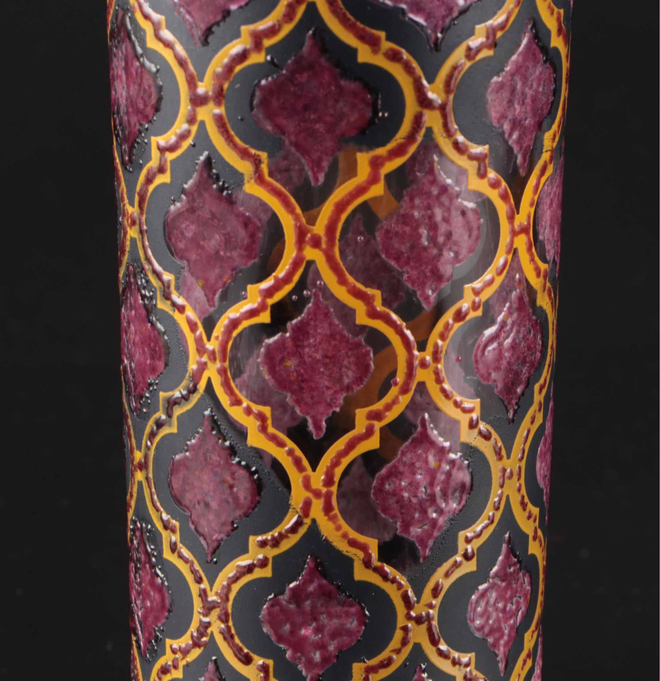 Enamelled Glass Tumblers with Amber Stemmed Cocktail Glasses