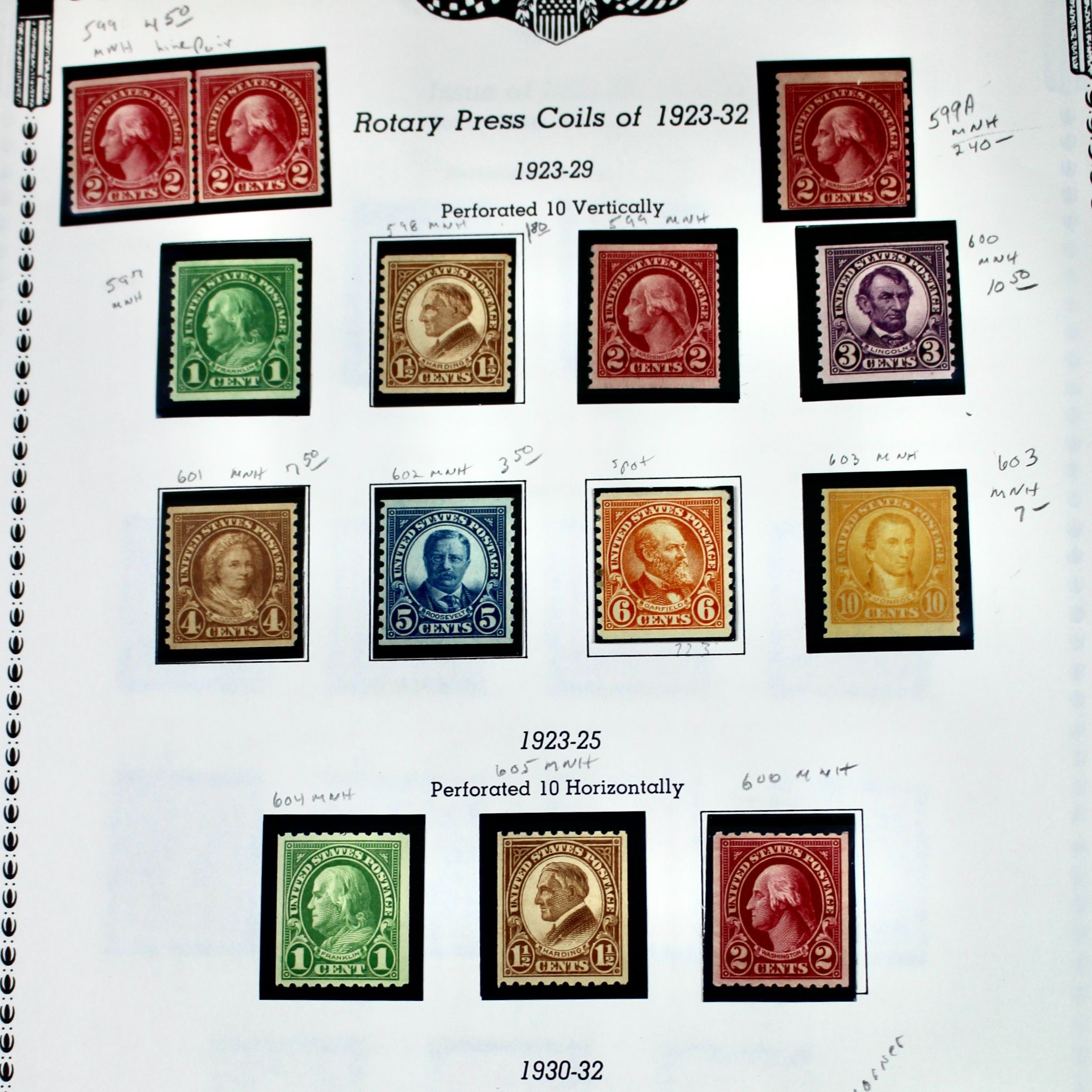 Mint and MNH U.S. Postage Stamp Collection, 1923 to 1934
