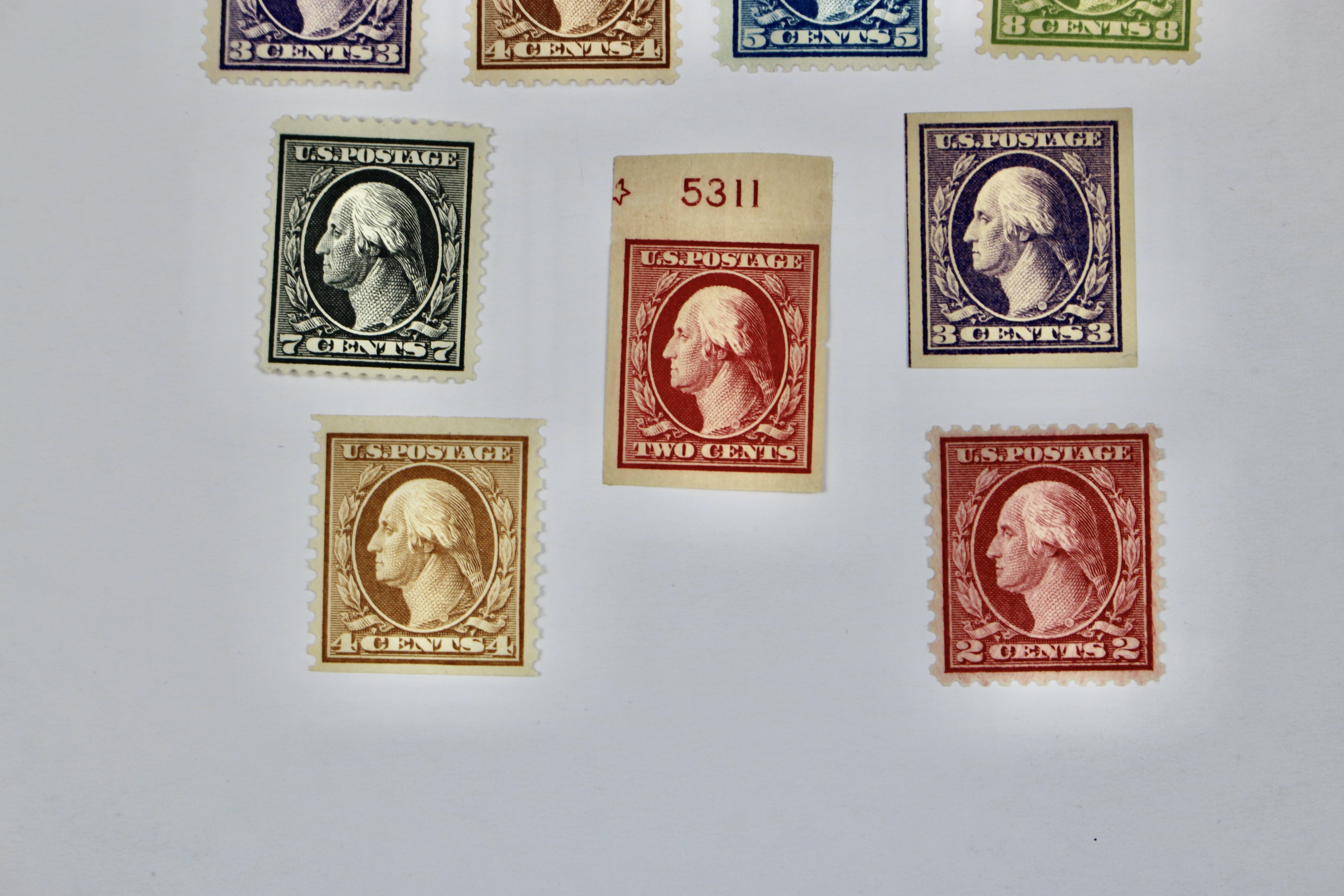 Twelve Mint Hinged Washington Franklin Postage Stamp Series, Scott 348 to 540