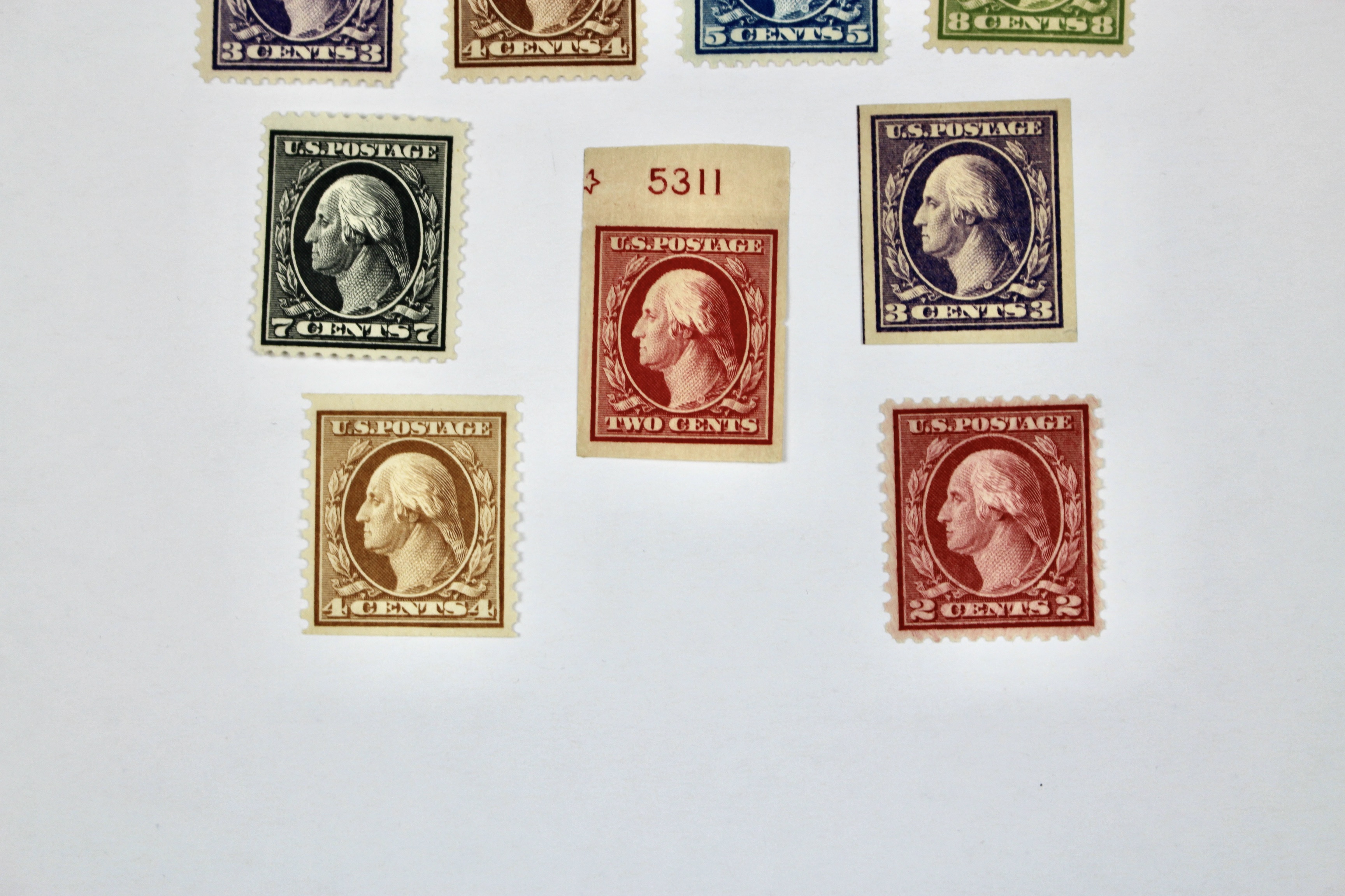 Twelve Mint Hinged Washington Franklin Postage Stamp Series, Scott 348 to 540