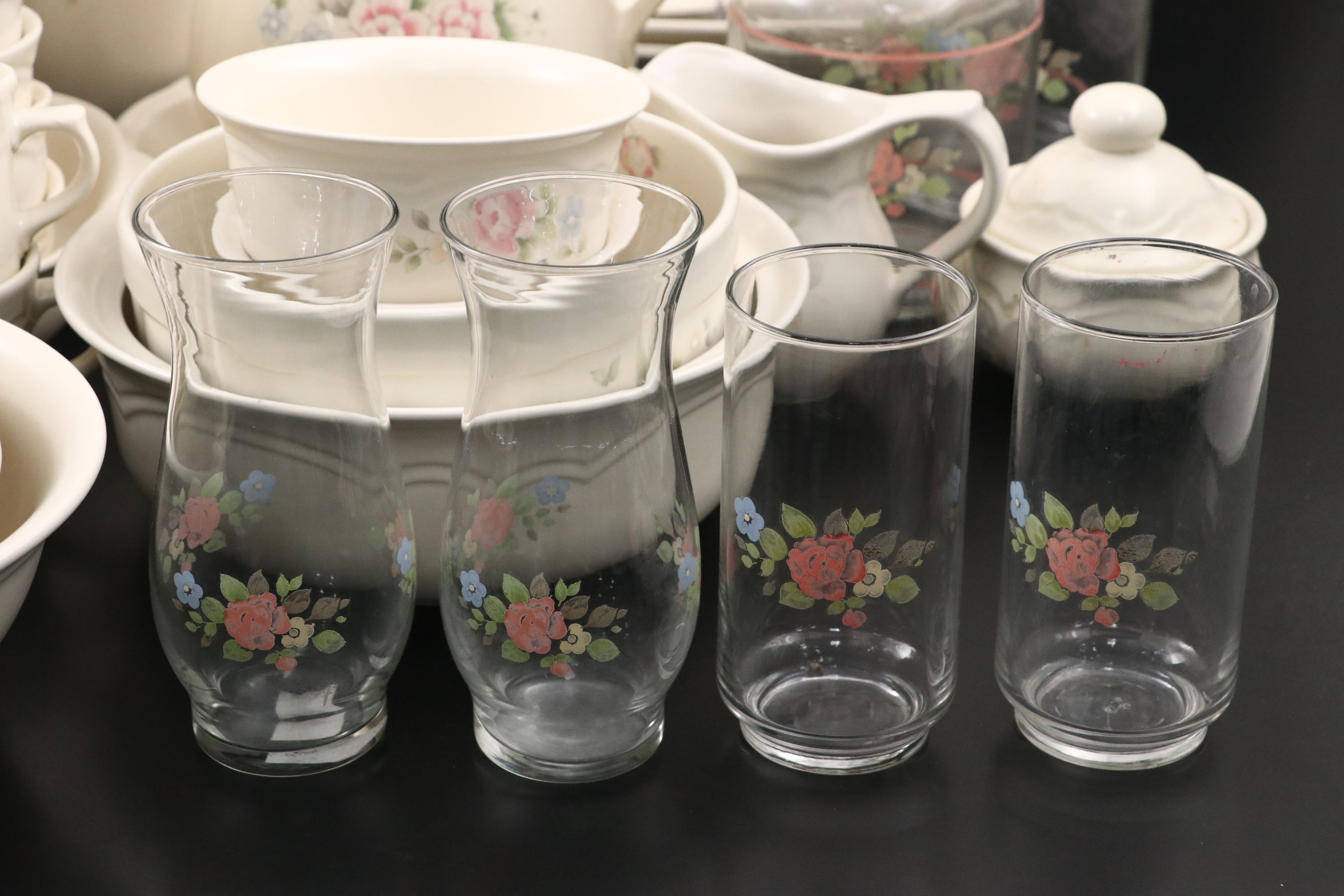 Pflatzgraff "Tea Rose" Ceramic, Glass, and Plastic Dinnerware with Fabric Cover