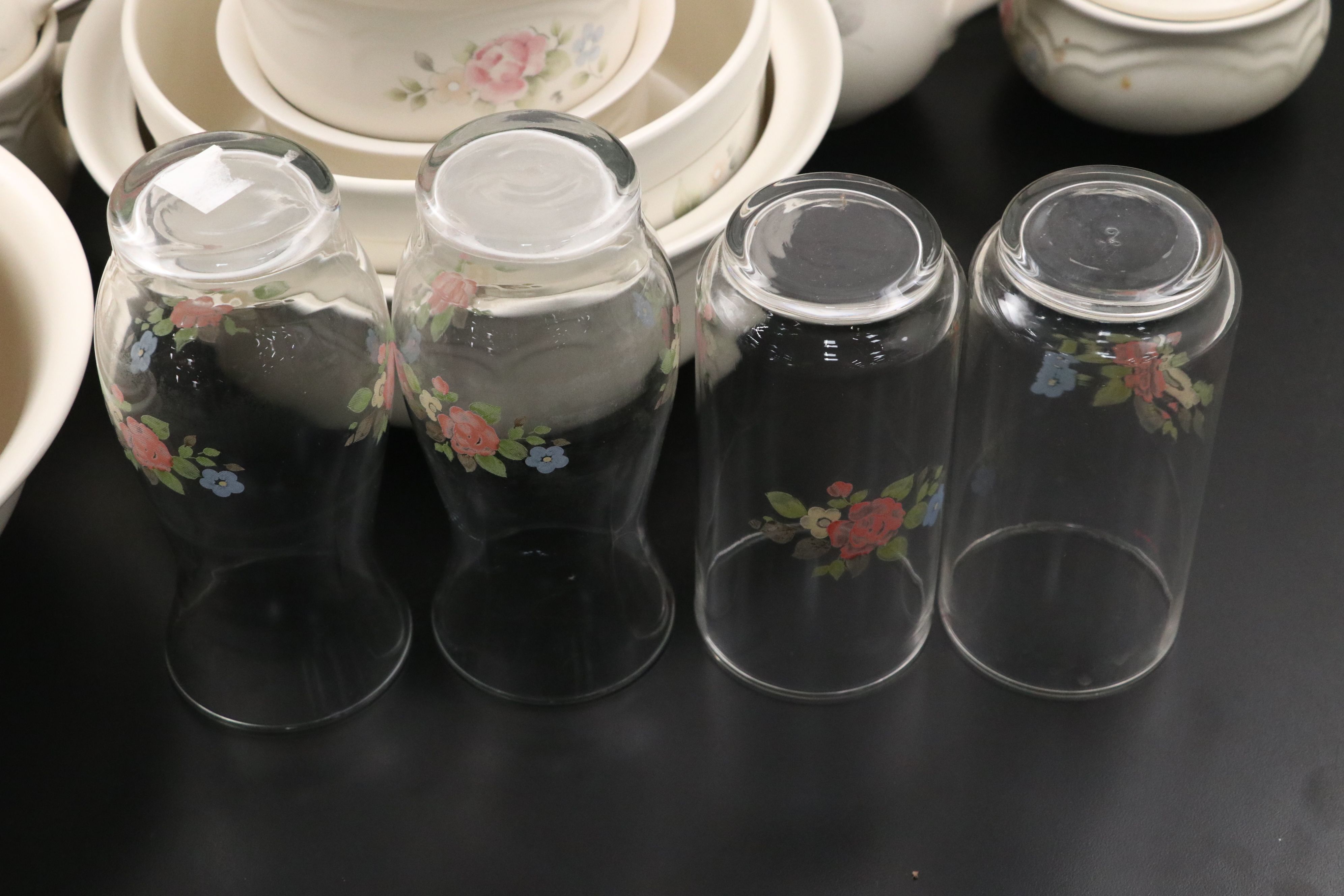 Pflatzgraff "Tea Rose" Ceramic, Glass, and Plastic Dinnerware with Fabric Cover