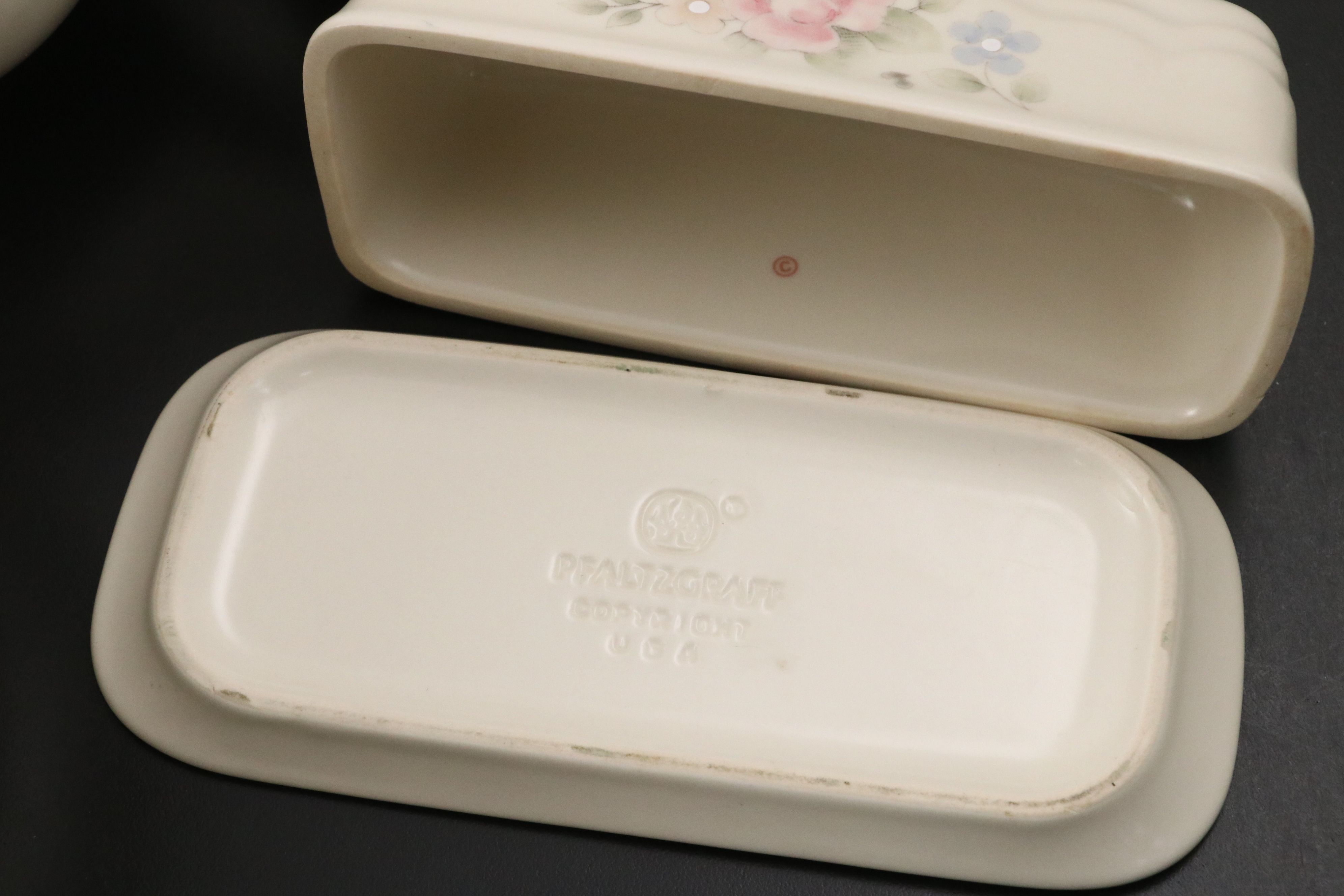 Pflatzgraff "Tea Rose" Ceramic, Glass, and Plastic Dinnerware with Fabric Cover