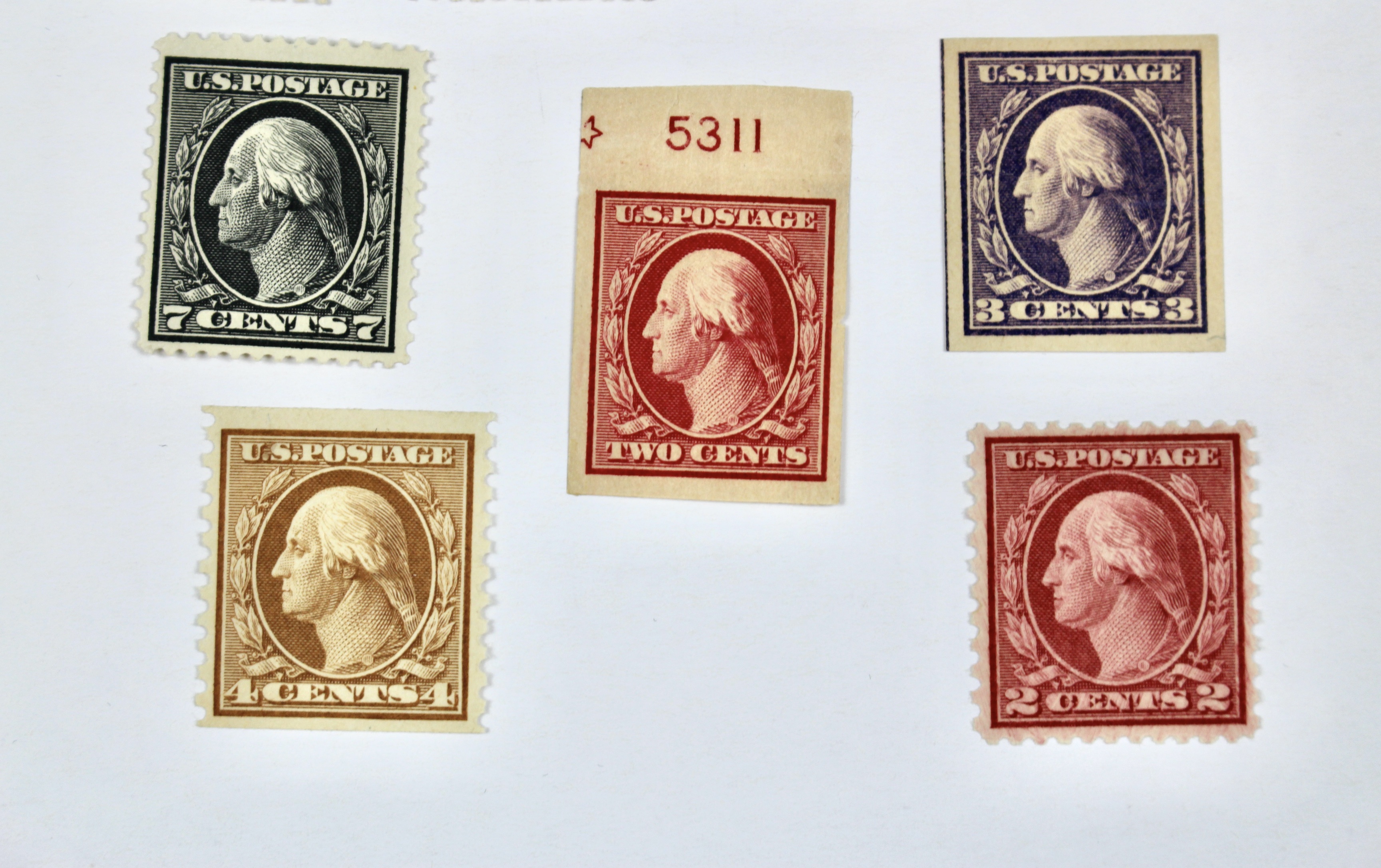 Twelve Mint Hinged Washington Franklin Postage Stamp Series, Scott 348 to 540