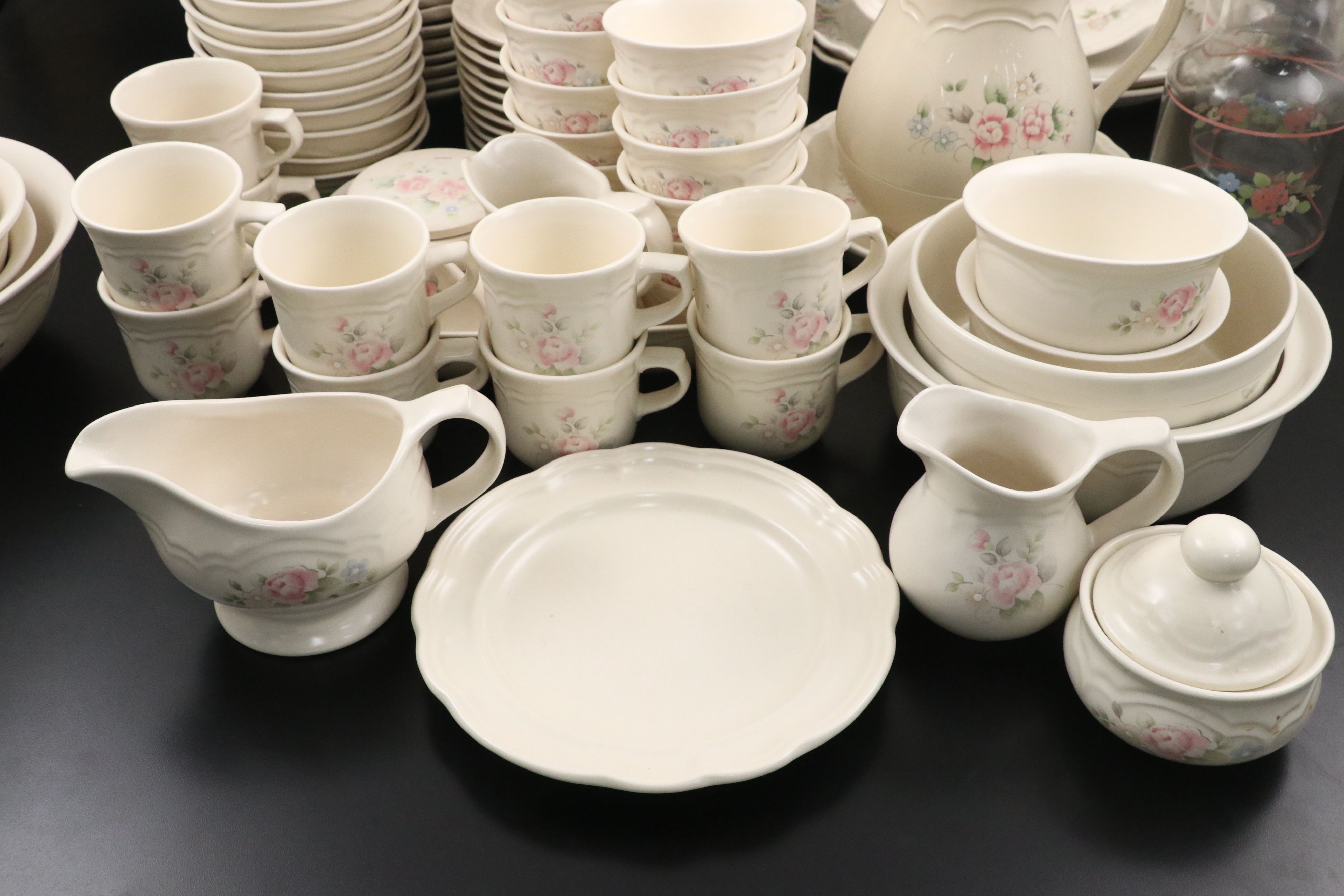Pflatzgraff "Tea Rose" Ceramic, Glass, and Plastic Dinnerware with Fabric Cover