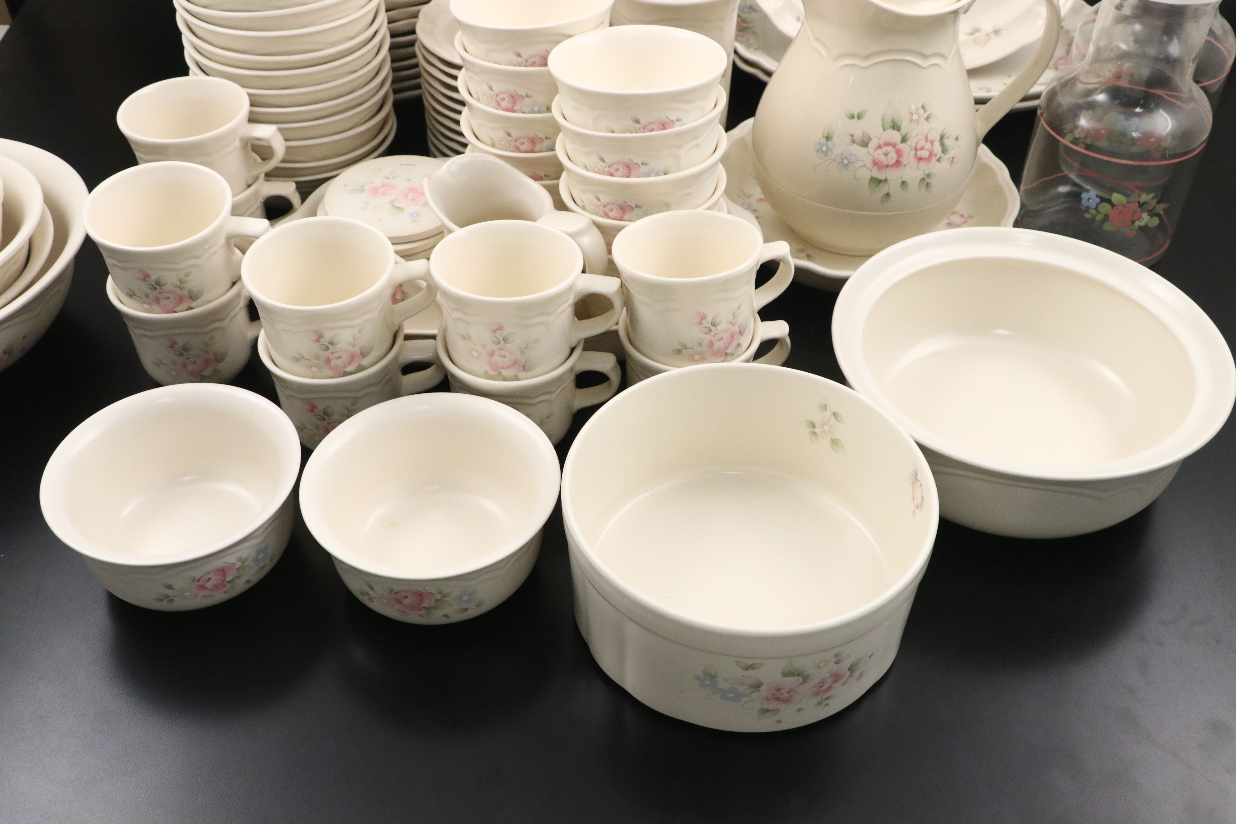 Pflatzgraff "Tea Rose" Ceramic, Glass, and Plastic Dinnerware with Fabric Cover