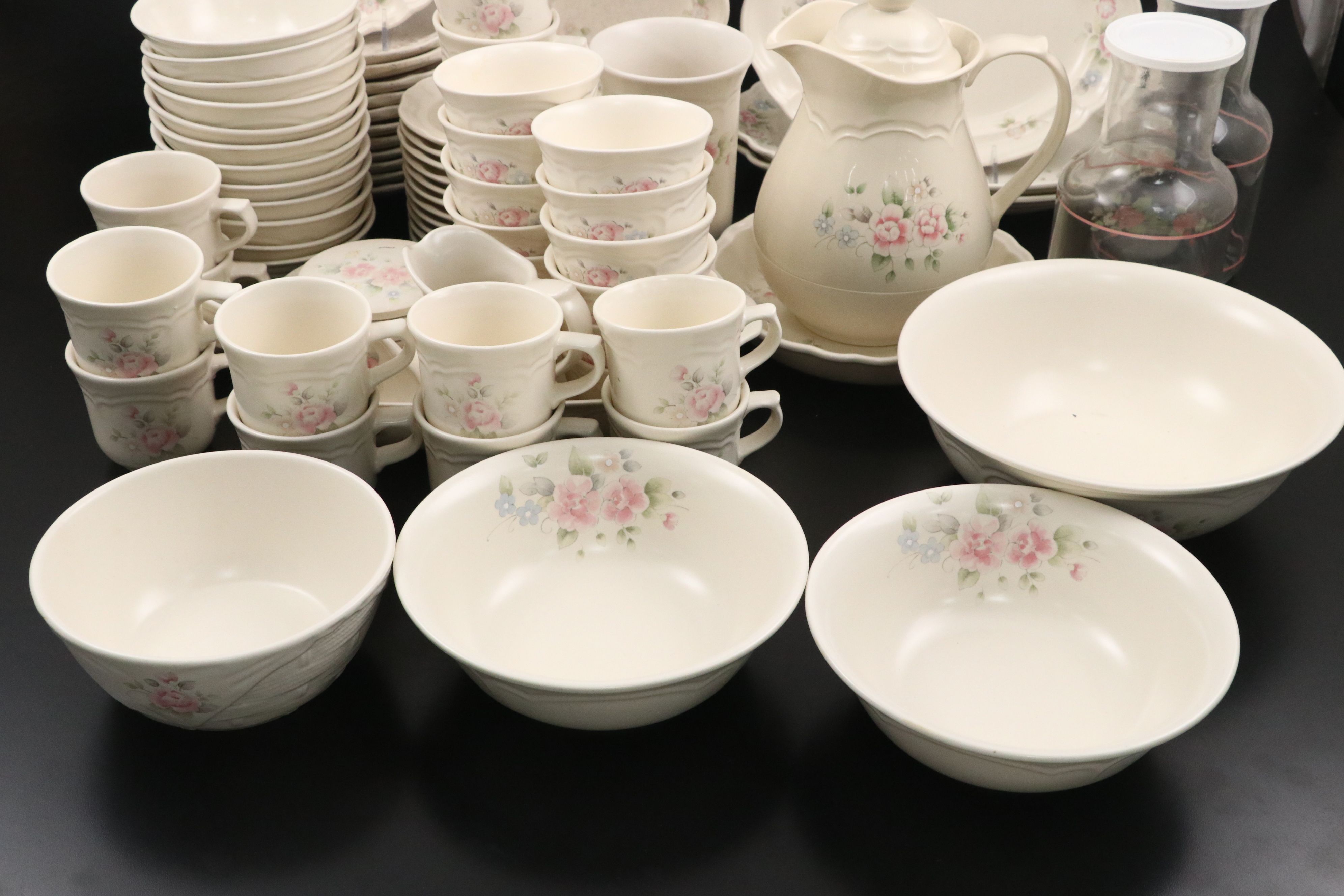 Pflatzgraff "Tea Rose" Ceramic, Glass, and Plastic Dinnerware with Fabric Cover