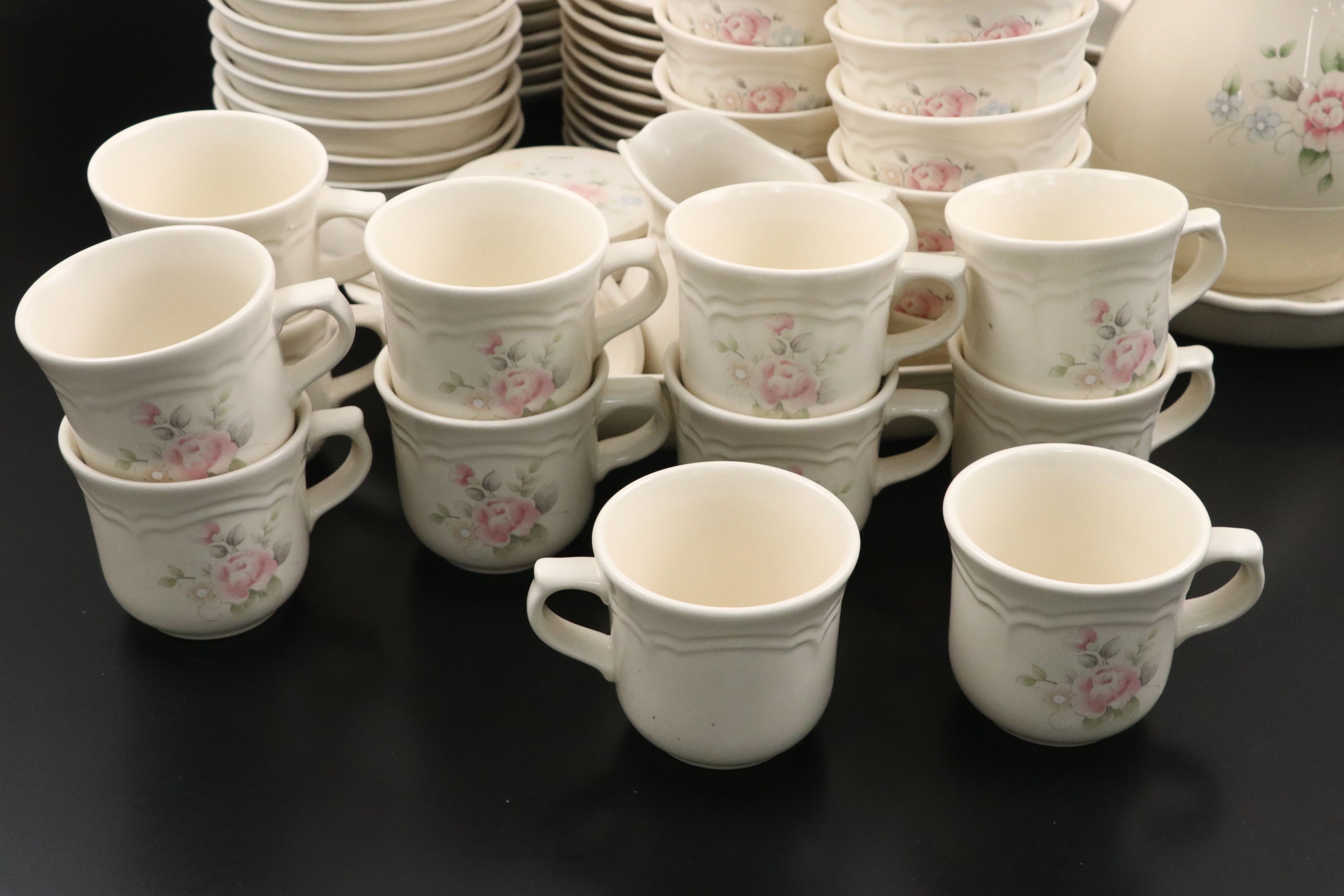 Pflatzgraff "Tea Rose" Ceramic, Glass, and Plastic Dinnerware with Fabric Cover