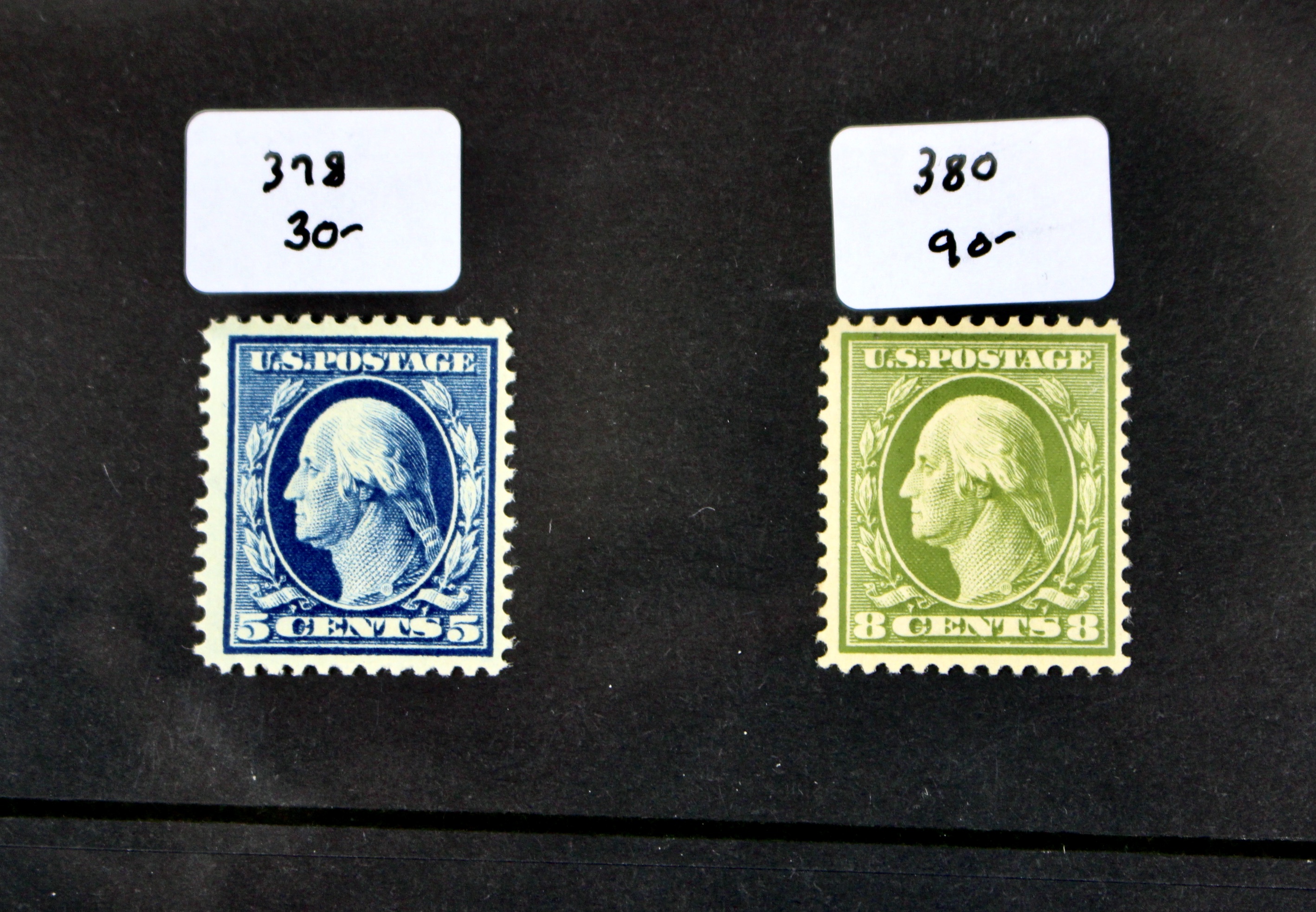 Twelve Mint Hinged Washington Franklin Postage Stamp Series, Scott 348 to 540