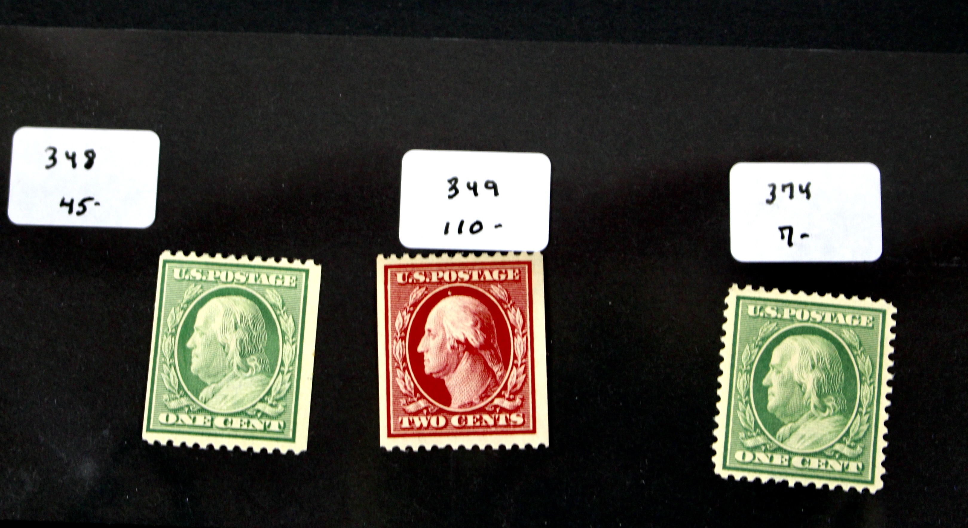 Twelve Mint Hinged Washington Franklin Postage Stamp Series, Scott 348 to 540
