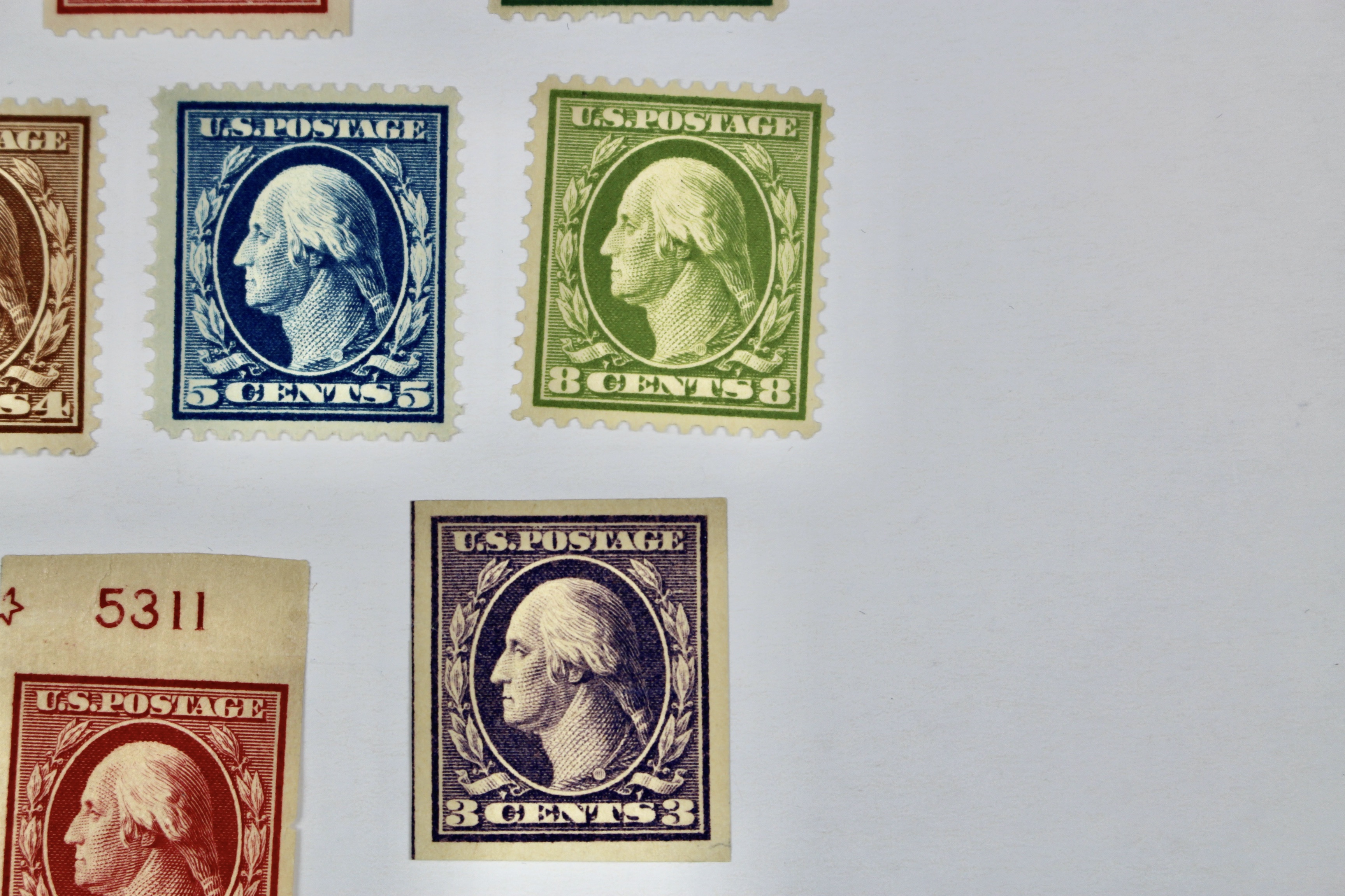 Twelve Mint Hinged Washington Franklin Postage Stamp Series, Scott 348 to 540