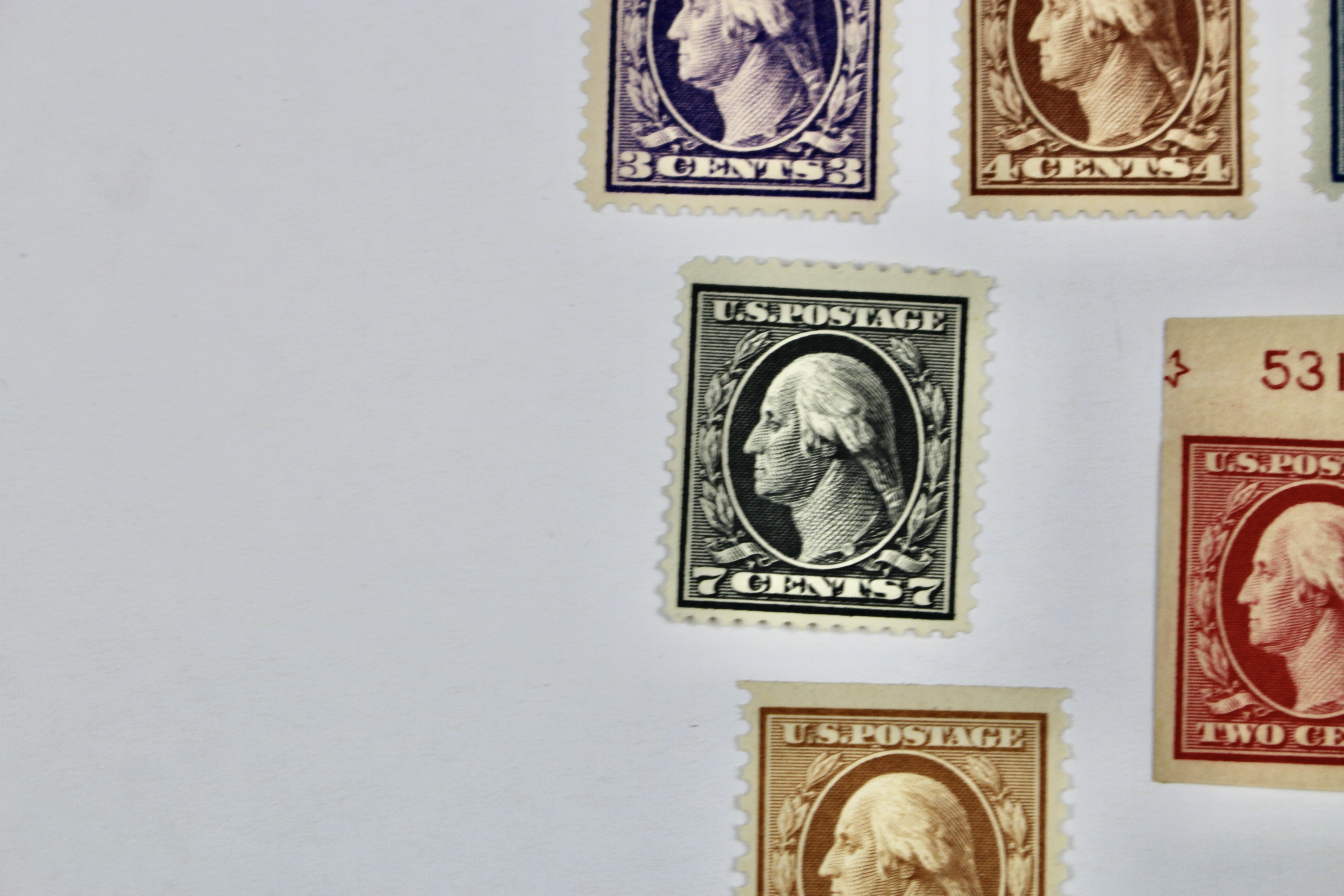 Twelve Mint Hinged Washington Franklin Postage Stamp Series, Scott 348 to 540