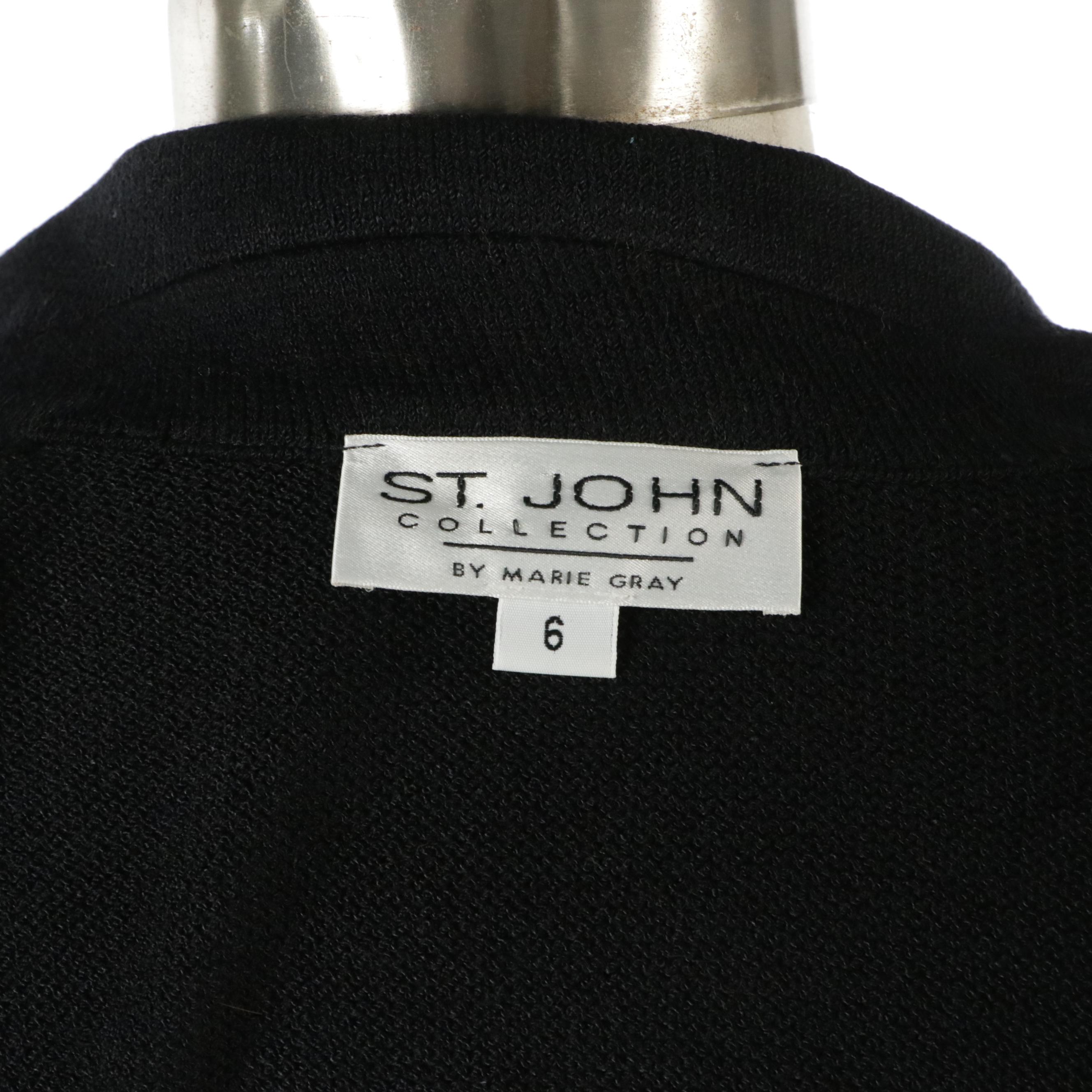 St. John Collection Black Knit Long Button Front Jacket and Straight-Leg Pants