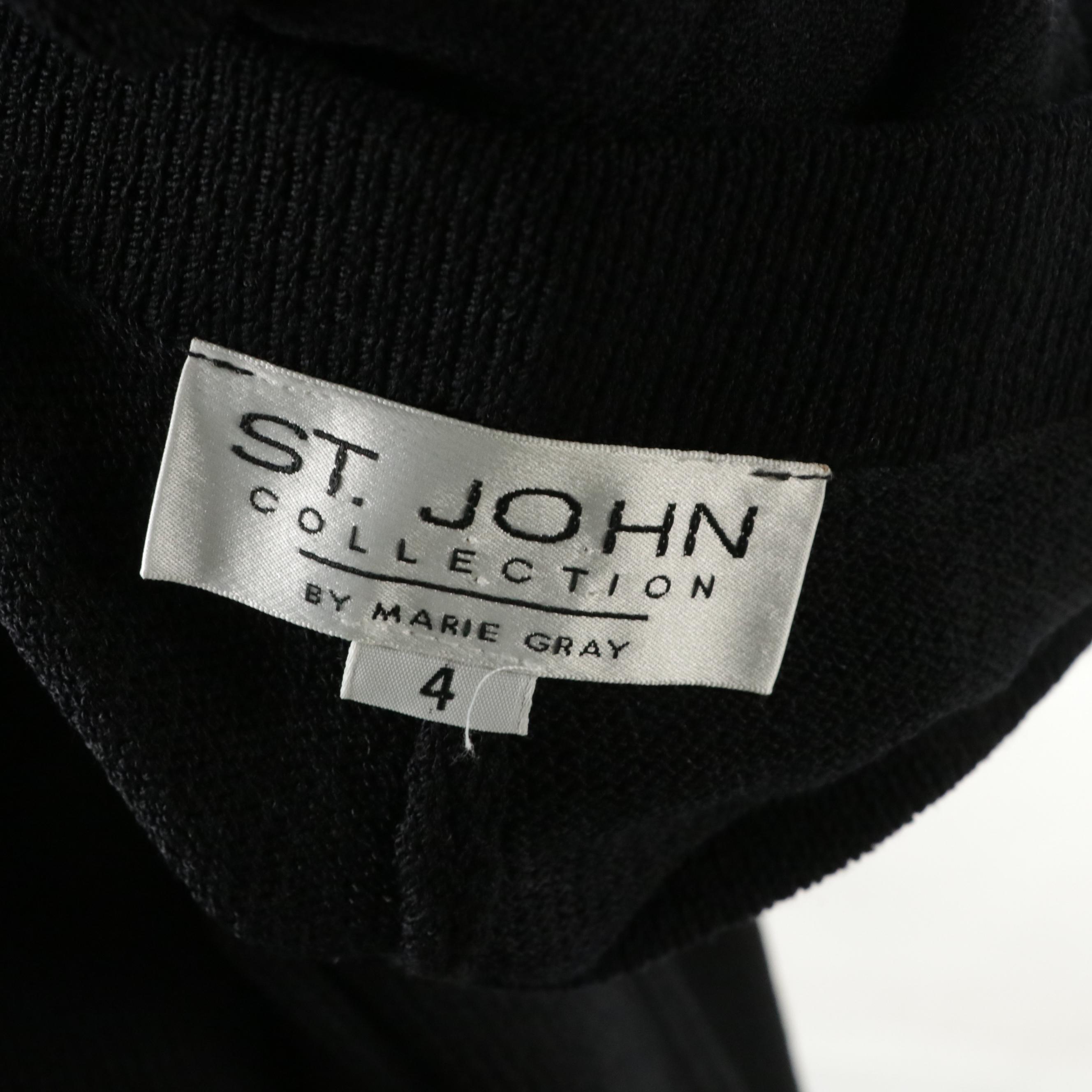 St. John Collection Black Knit Long Button Front Jacket and Straight-Leg Pants
