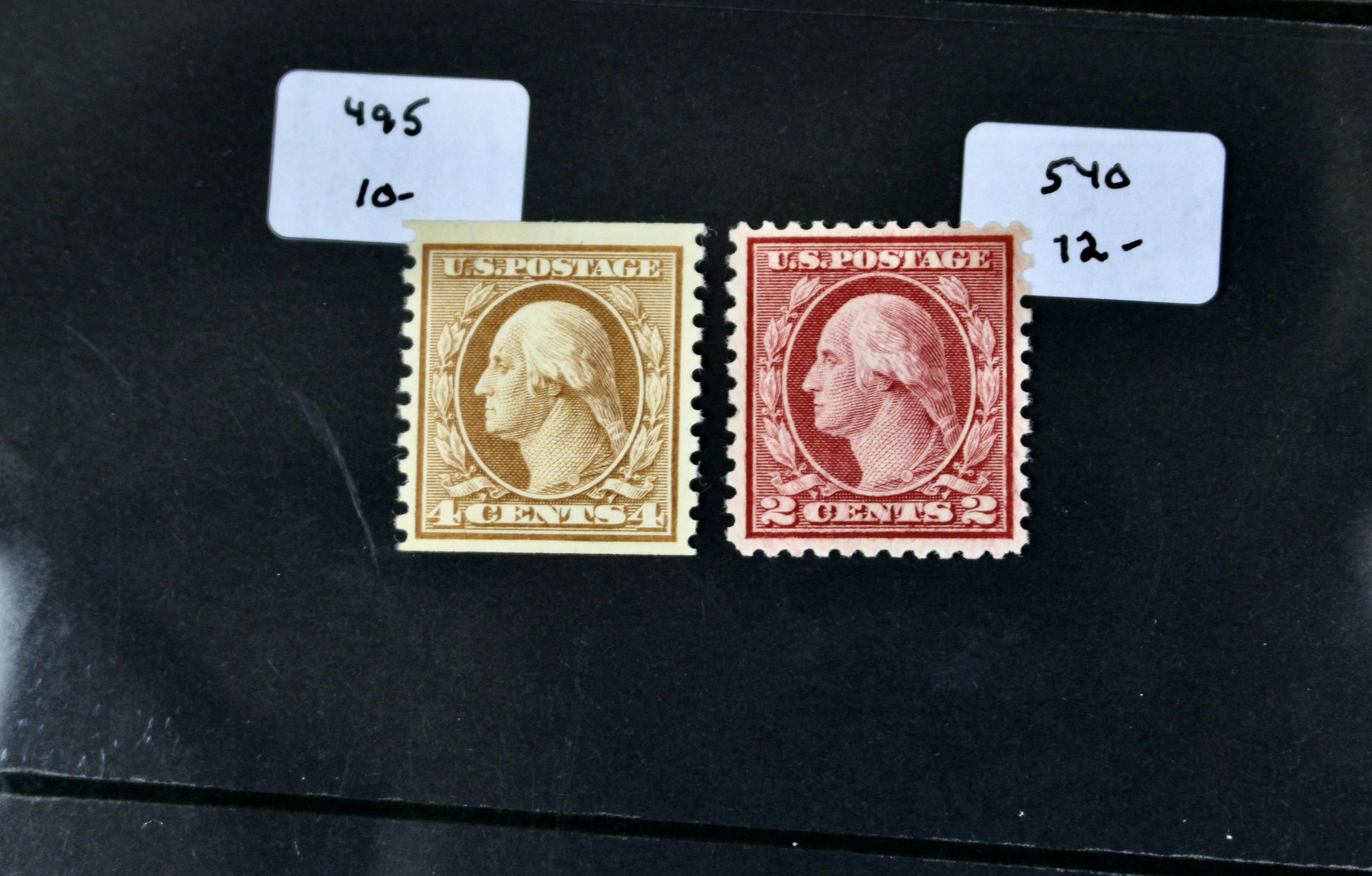 Twelve Mint Hinged Washington Franklin Postage Stamp Series, Scott 348 to 540