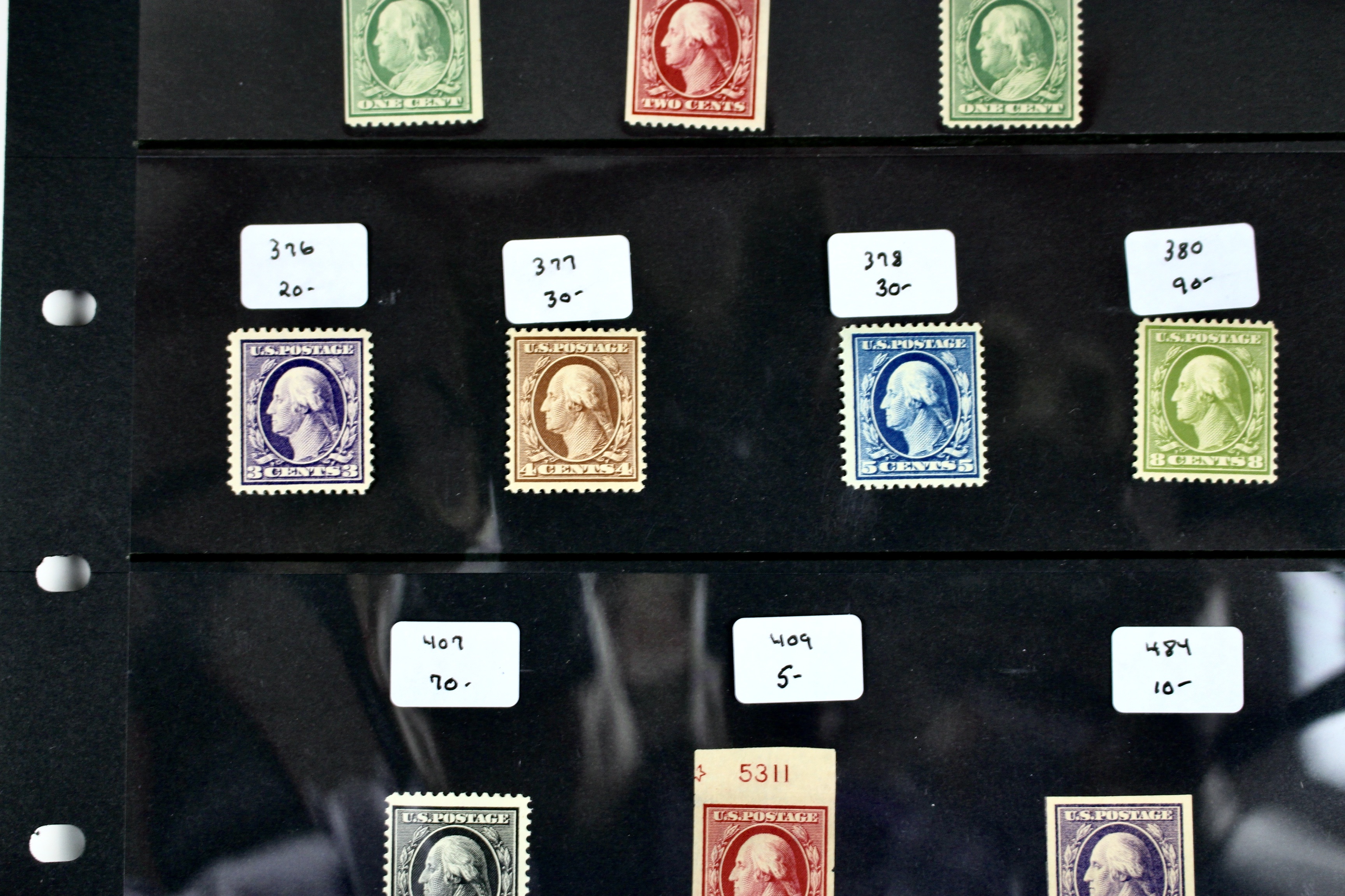 Twelve Mint Hinged Washington Franklin Postage Stamp Series, Scott 348 to 540