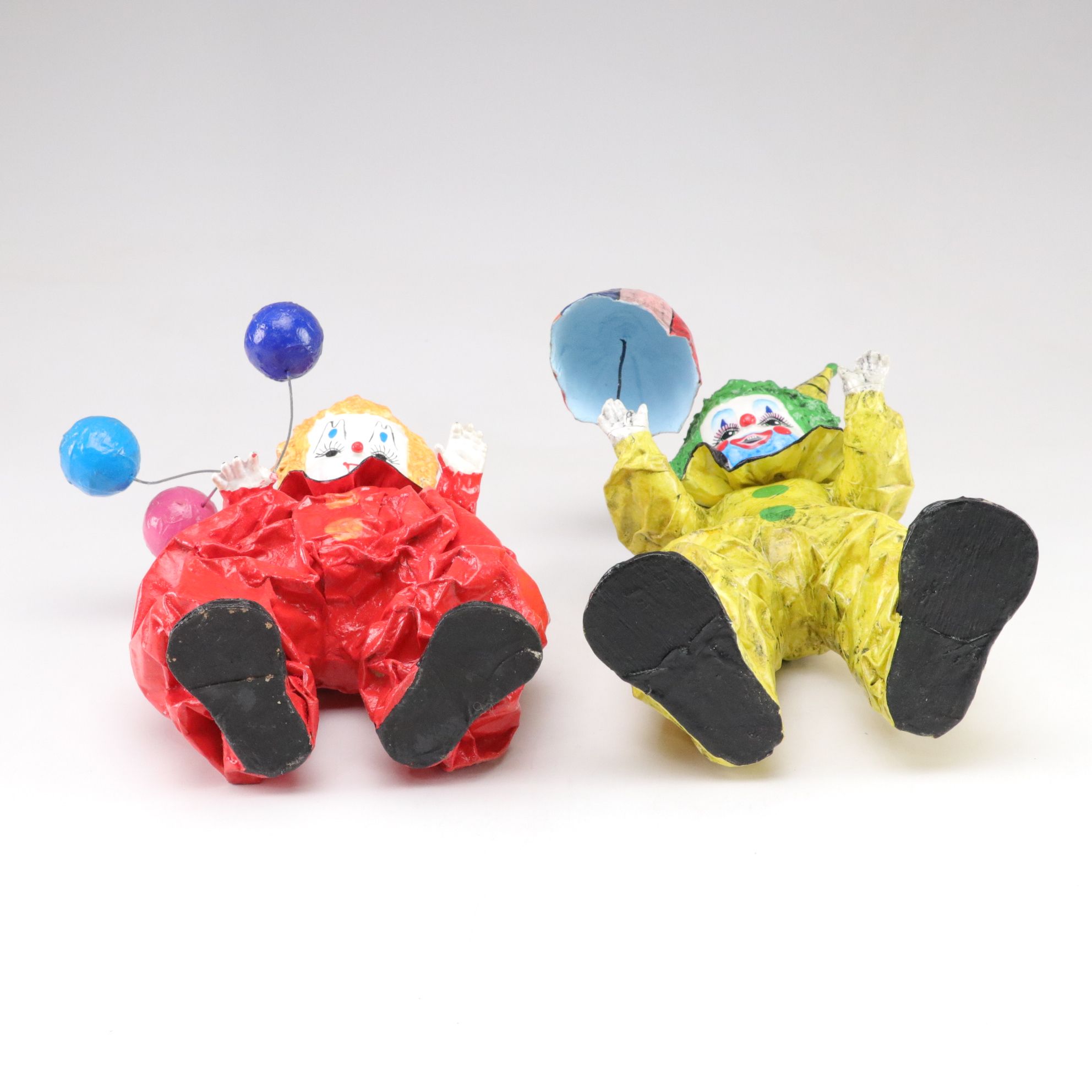 Papier-Mâché Clowns with Balloons and Umbrellas, Musical Figure and Wall Art