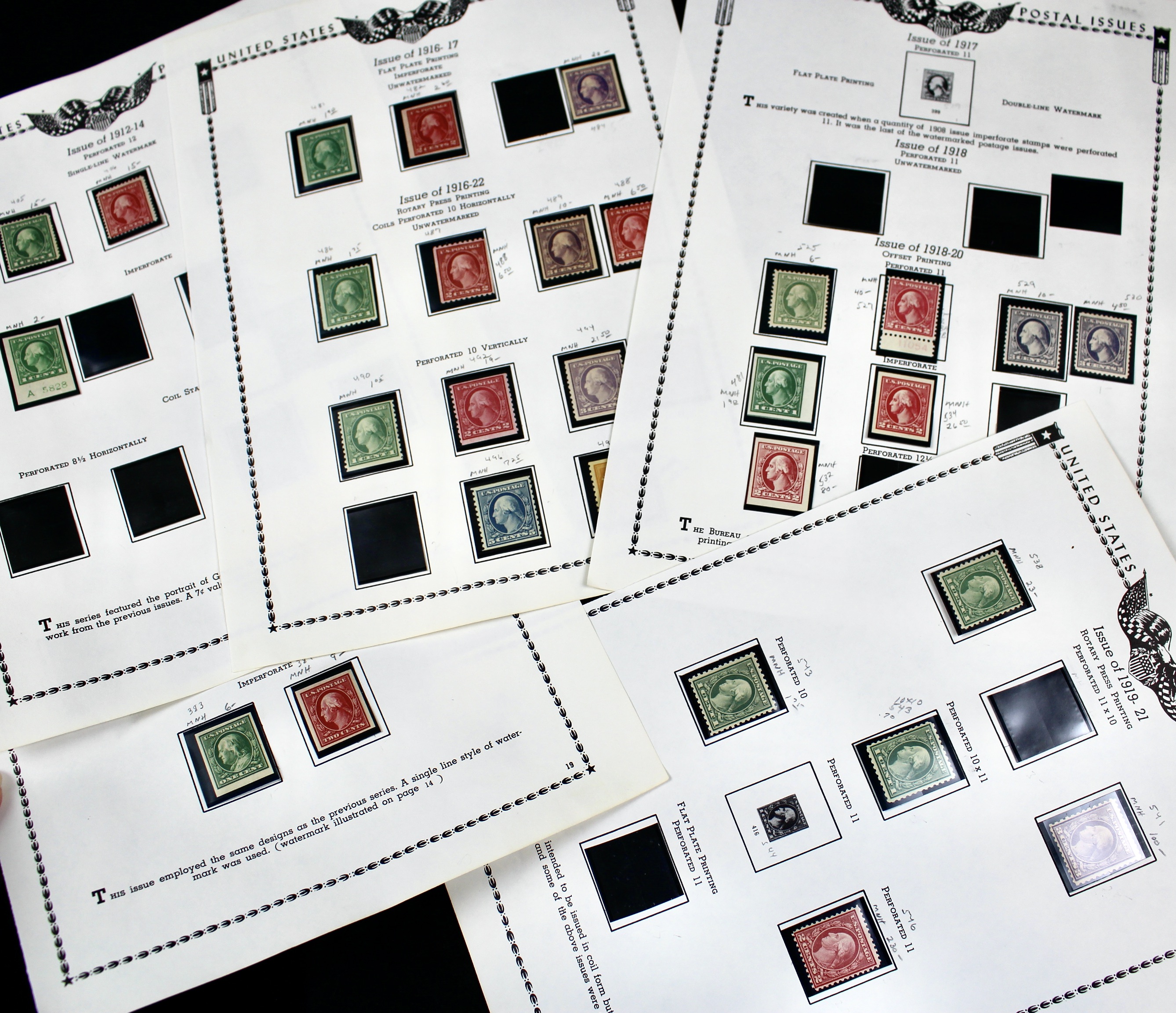 Twenty-Nine MNH Washington Franklin U.S. Postage Stamps, 1911 to 1921