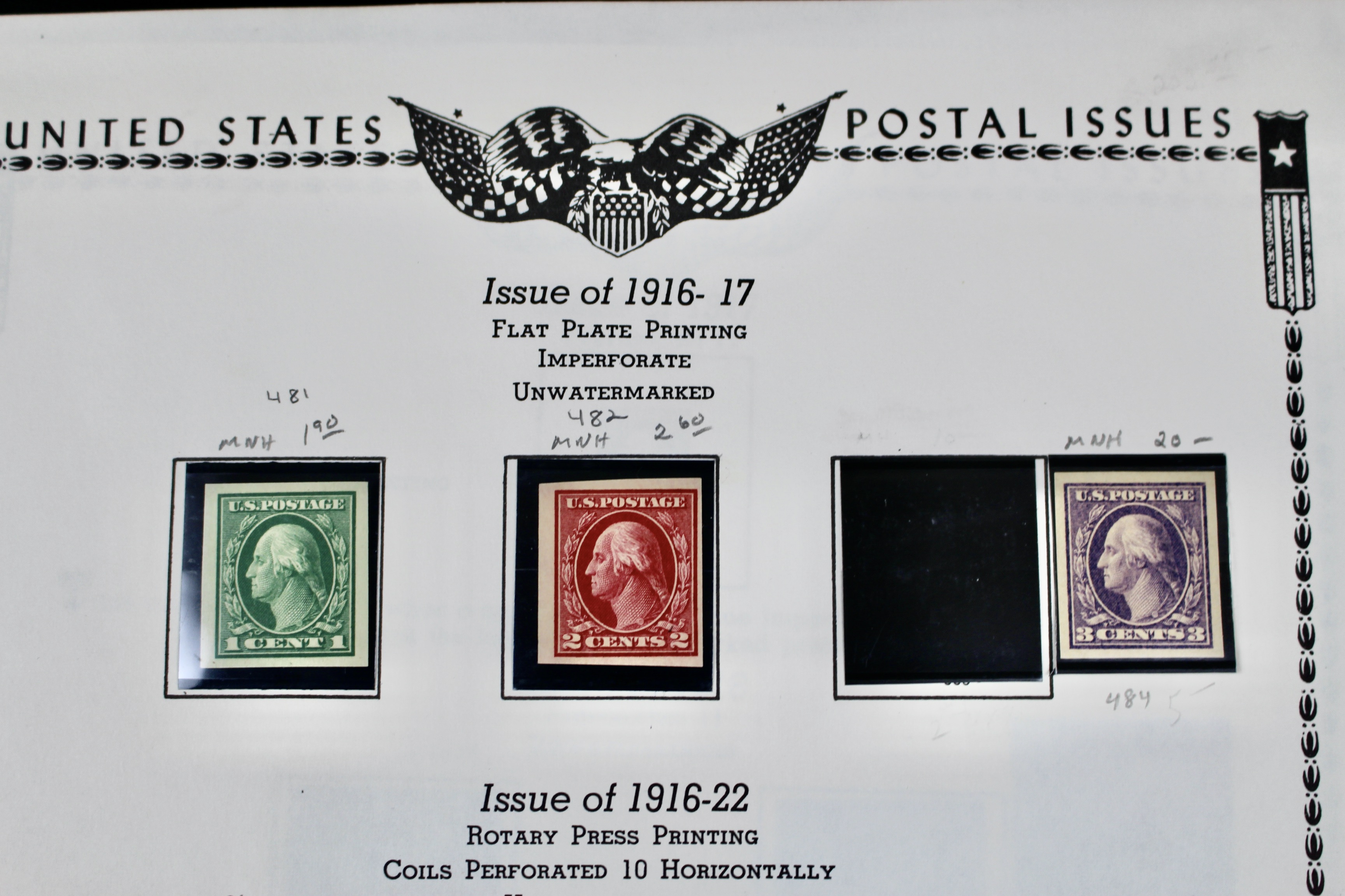 Twenty-Nine MNH Washington Franklin U.S. Postage Stamps, 1911 to 1921