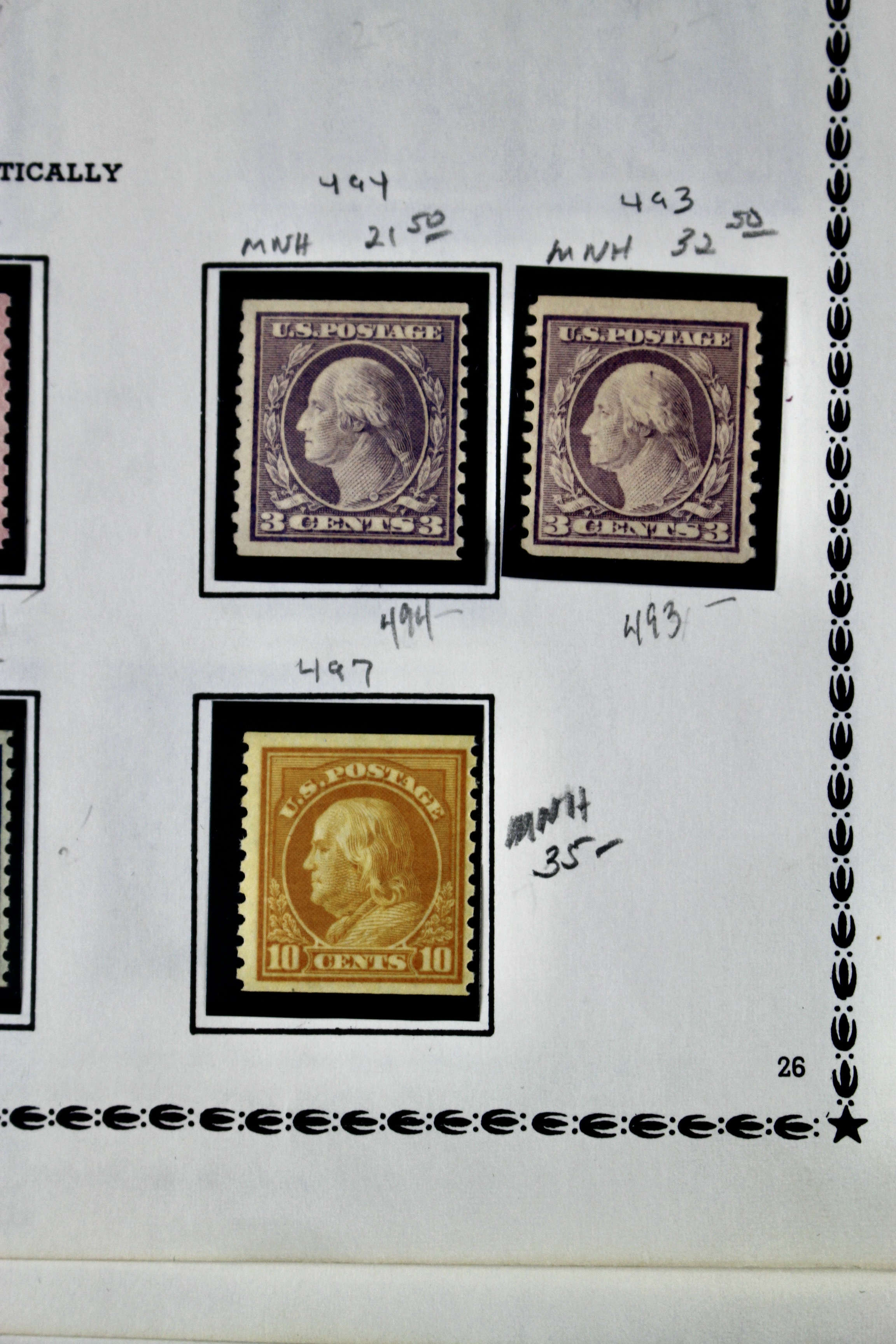 Twenty-Nine MNH Washington Franklin U.S. Postage Stamps, 1911 to 1921