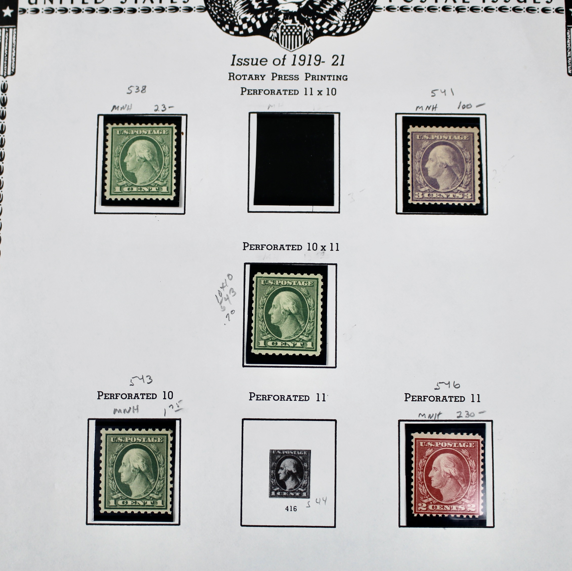 Twenty-Nine MNH Washington Franklin U.S. Postage Stamps, 1911 to 1921