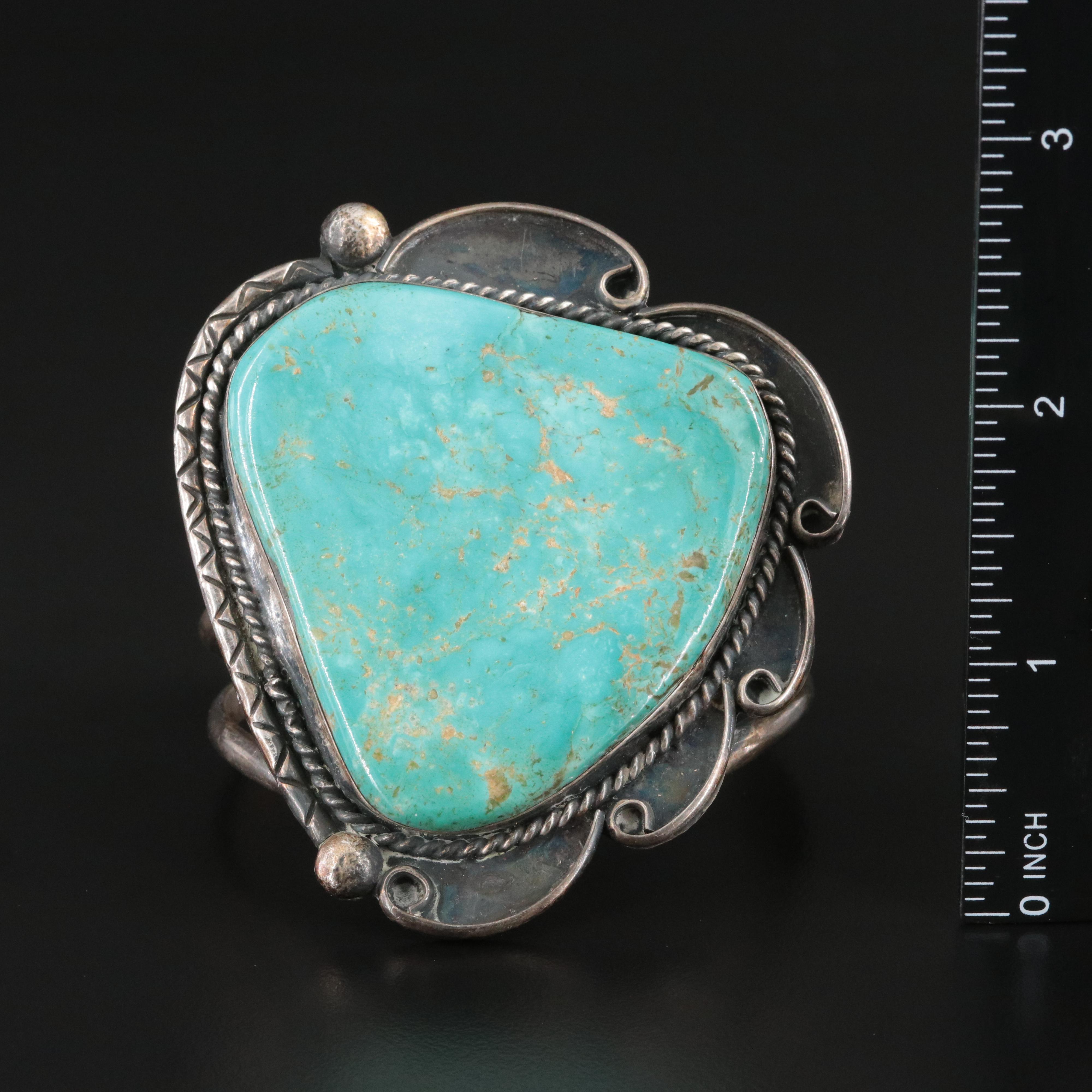 Southwestern Signed Sterling Turquoise Cuff Bracelet