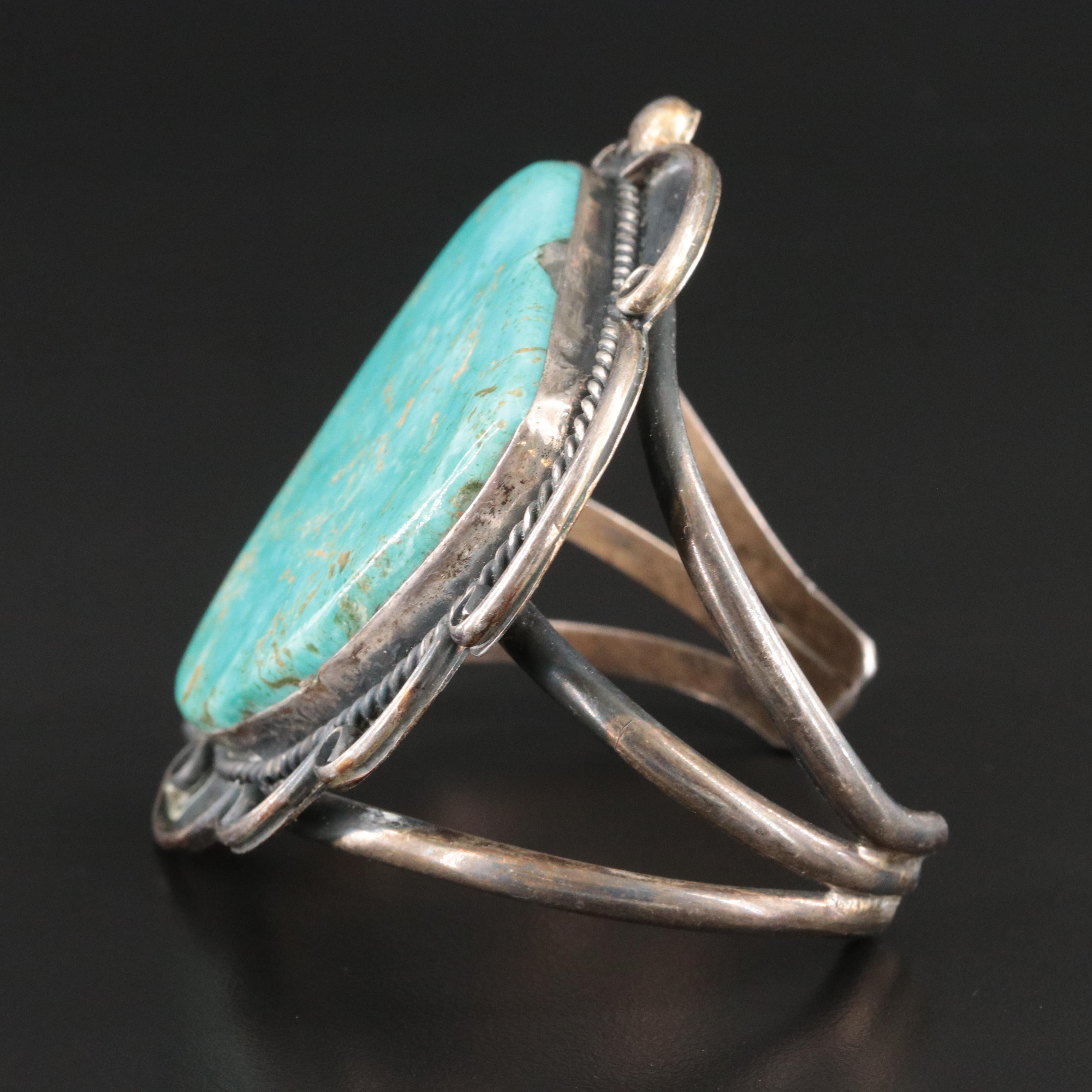 Southwestern Signed Sterling Turquoise Cuff Bracelet