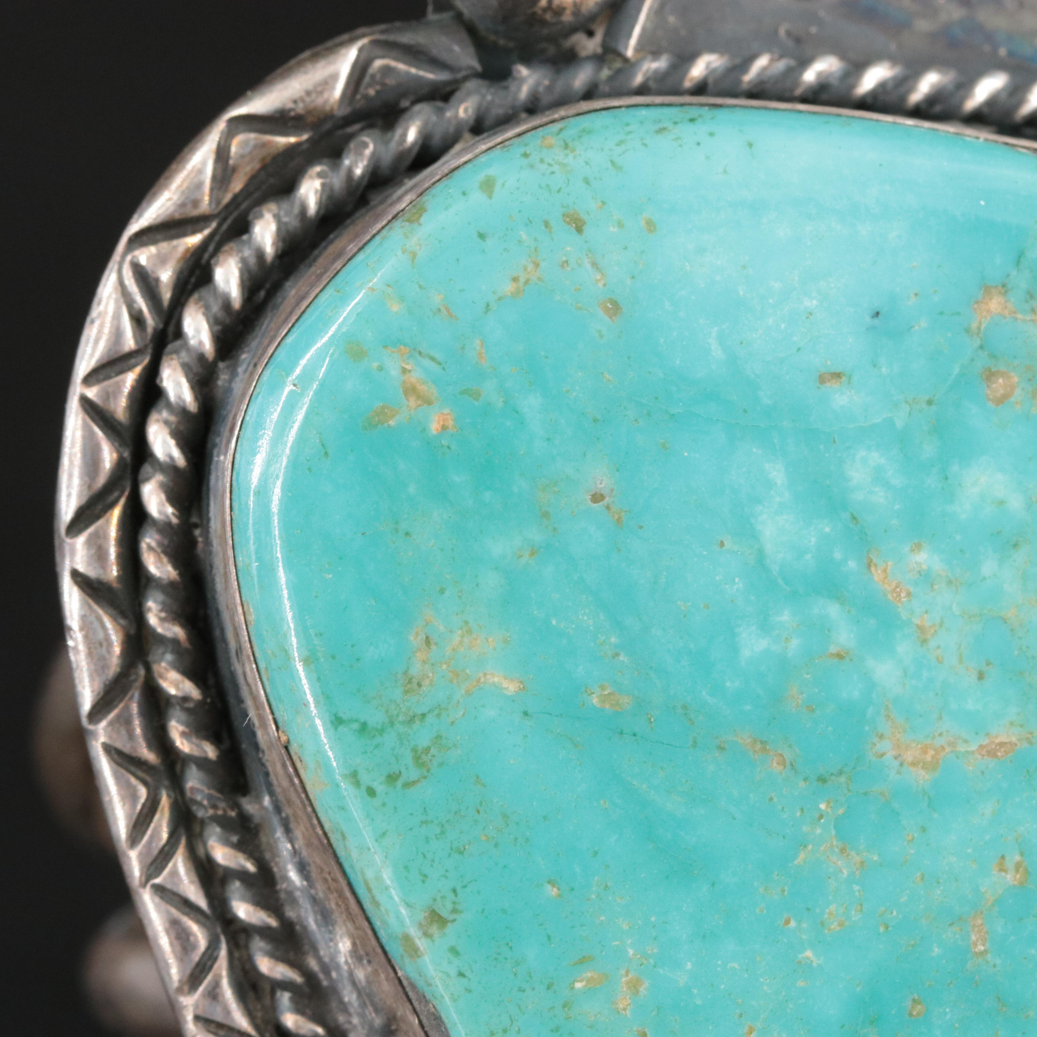 Southwestern Signed Sterling Turquoise Cuff Bracelet
