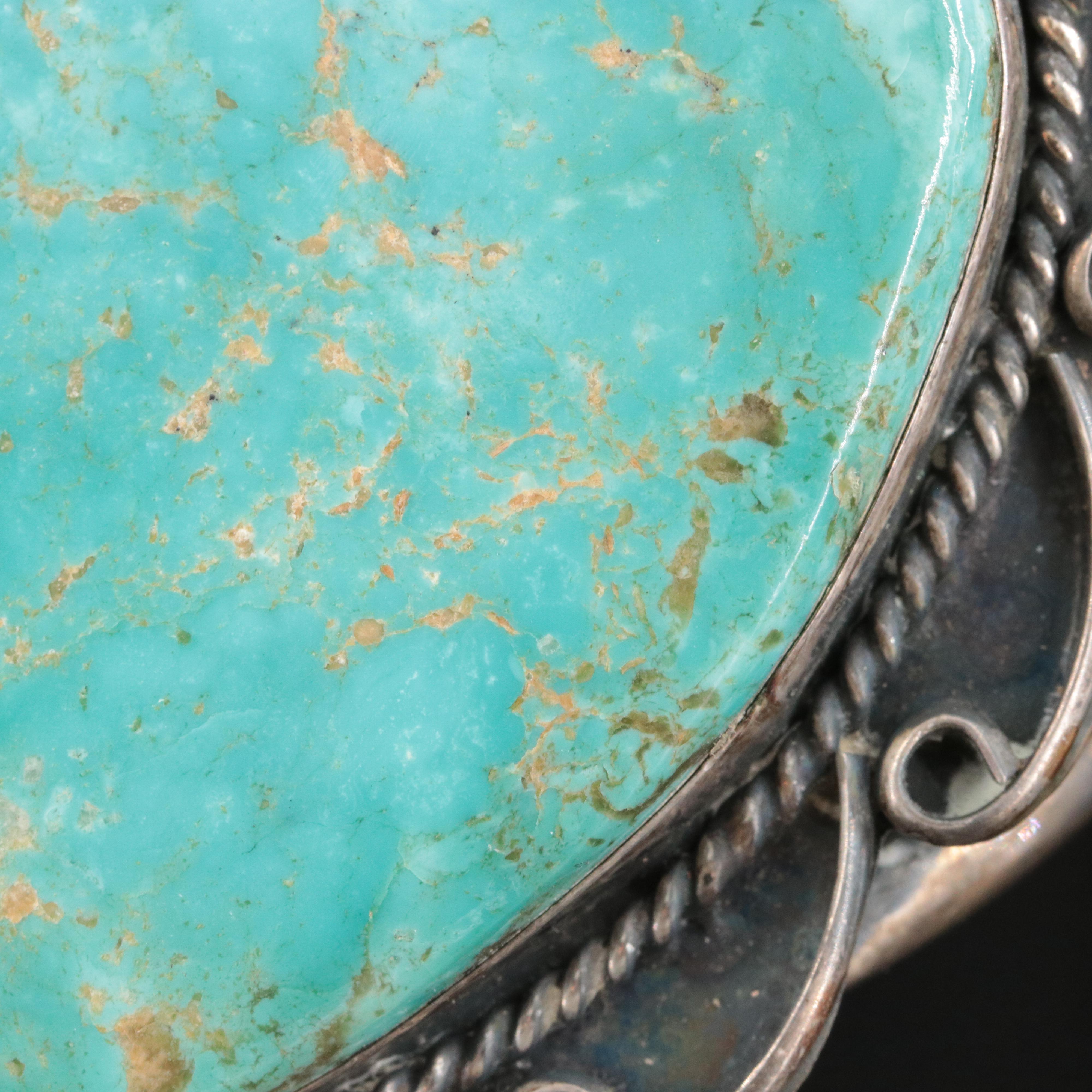 Southwestern Signed Sterling Turquoise Cuff Bracelet