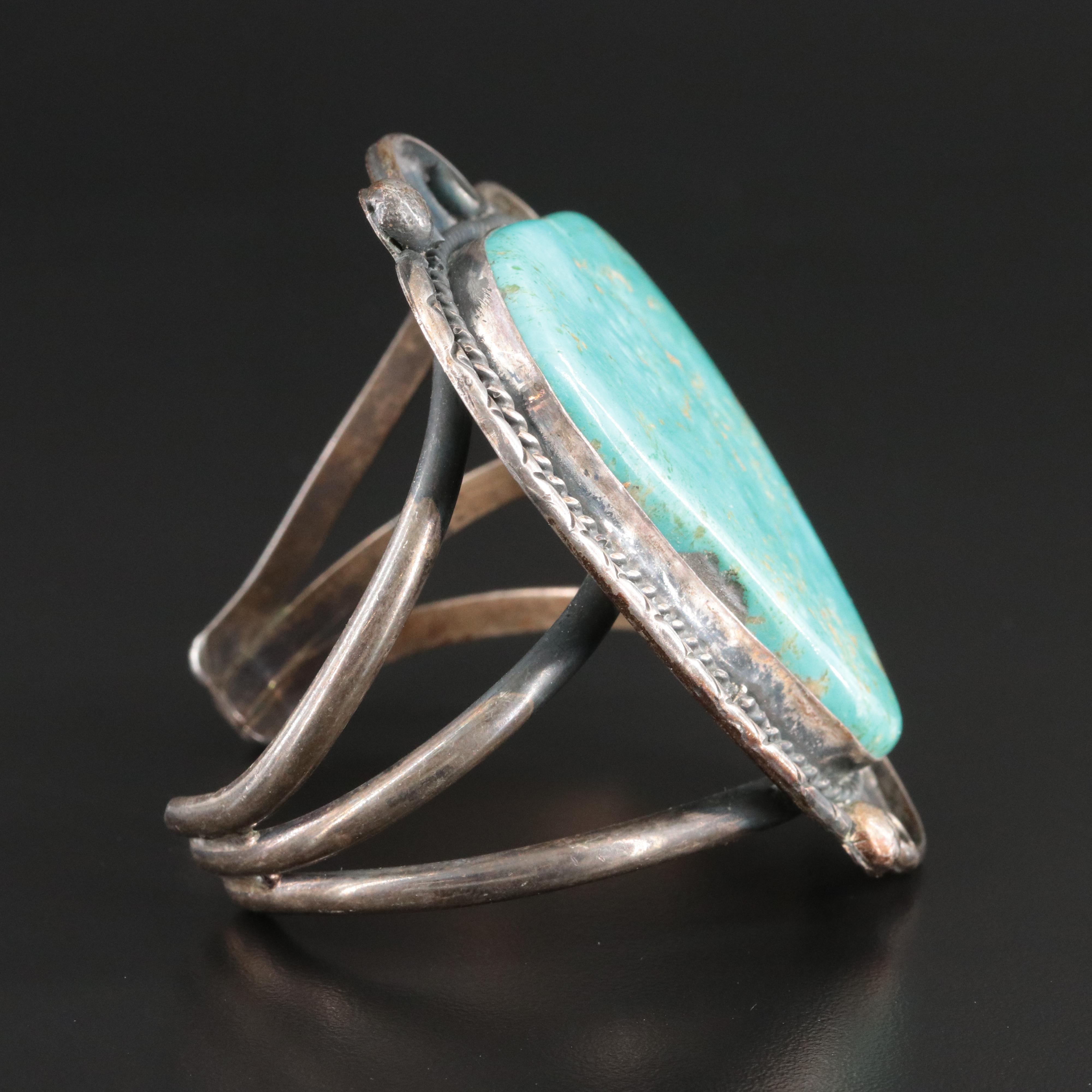 Southwestern Signed Sterling Turquoise Cuff Bracelet