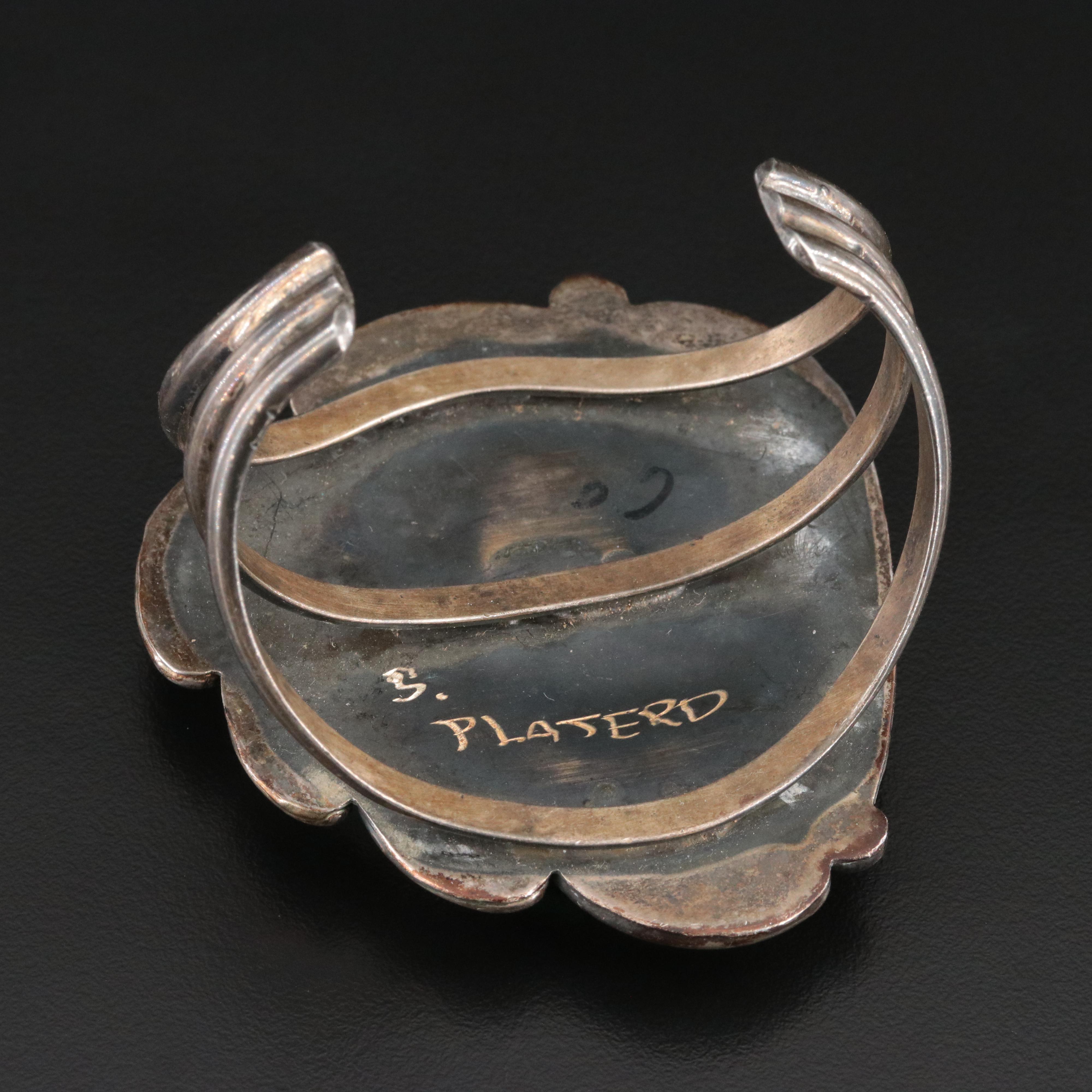 Southwestern Signed Sterling Turquoise Cuff Bracelet