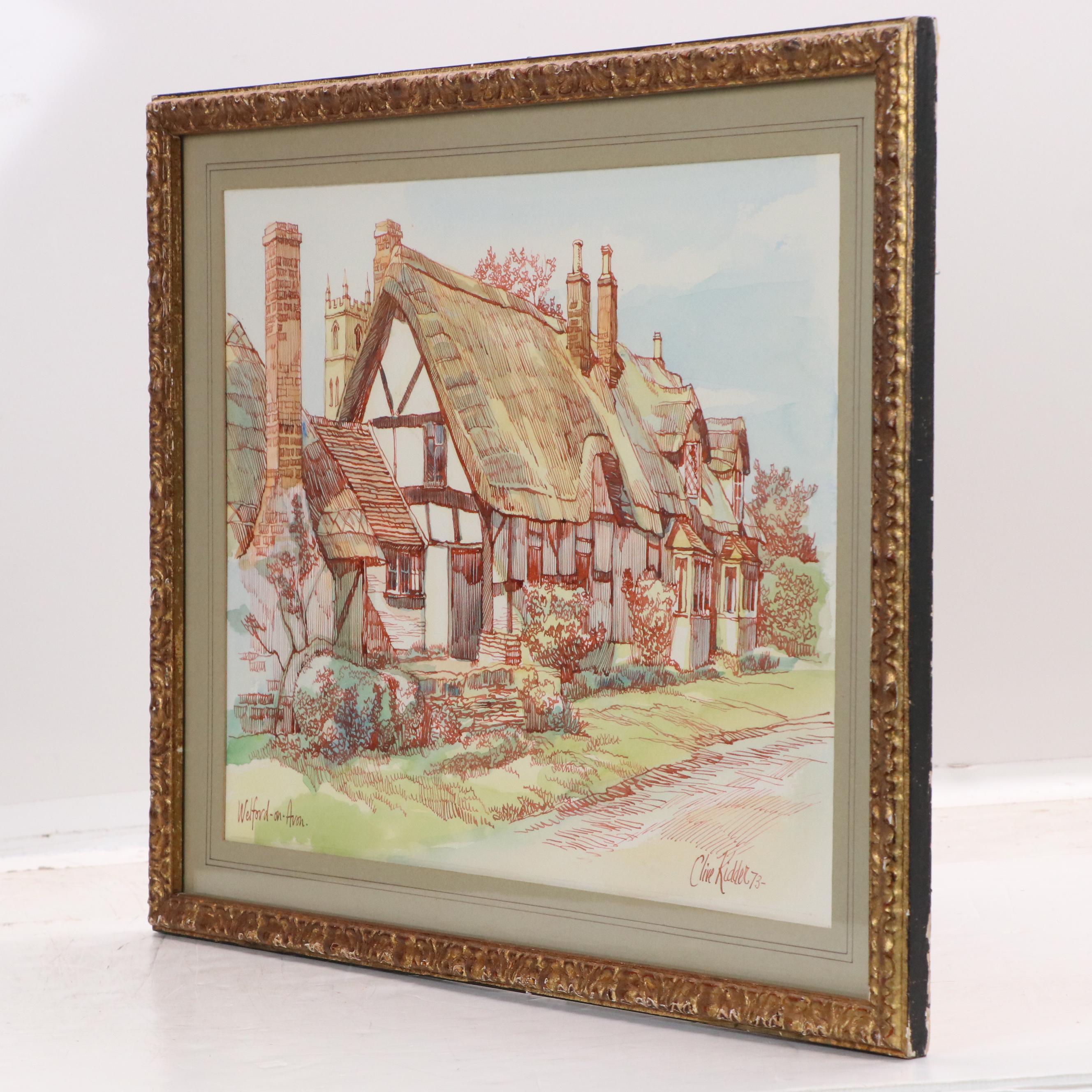 Clive Kidder Watercolor "Welford-on-Avon," 1973