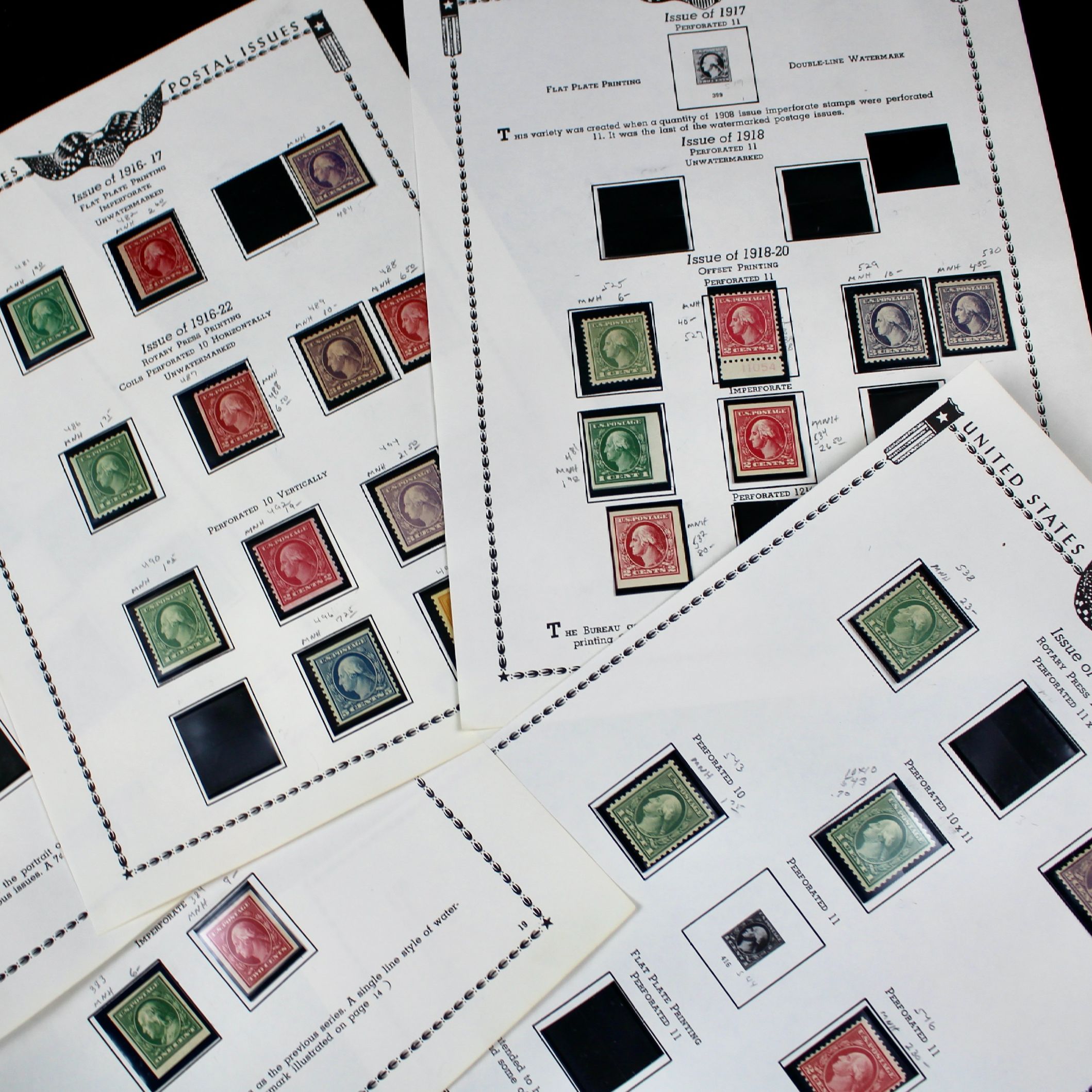 Twenty-Nine MNH Washington Franklin U.S. Postage Stamps, 1911 to 1921