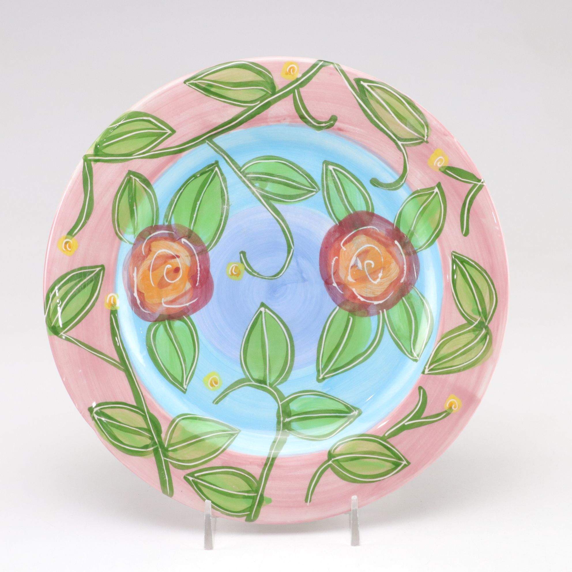 Hand-Painted Floral Motif Tray, Plate & Lidded Box