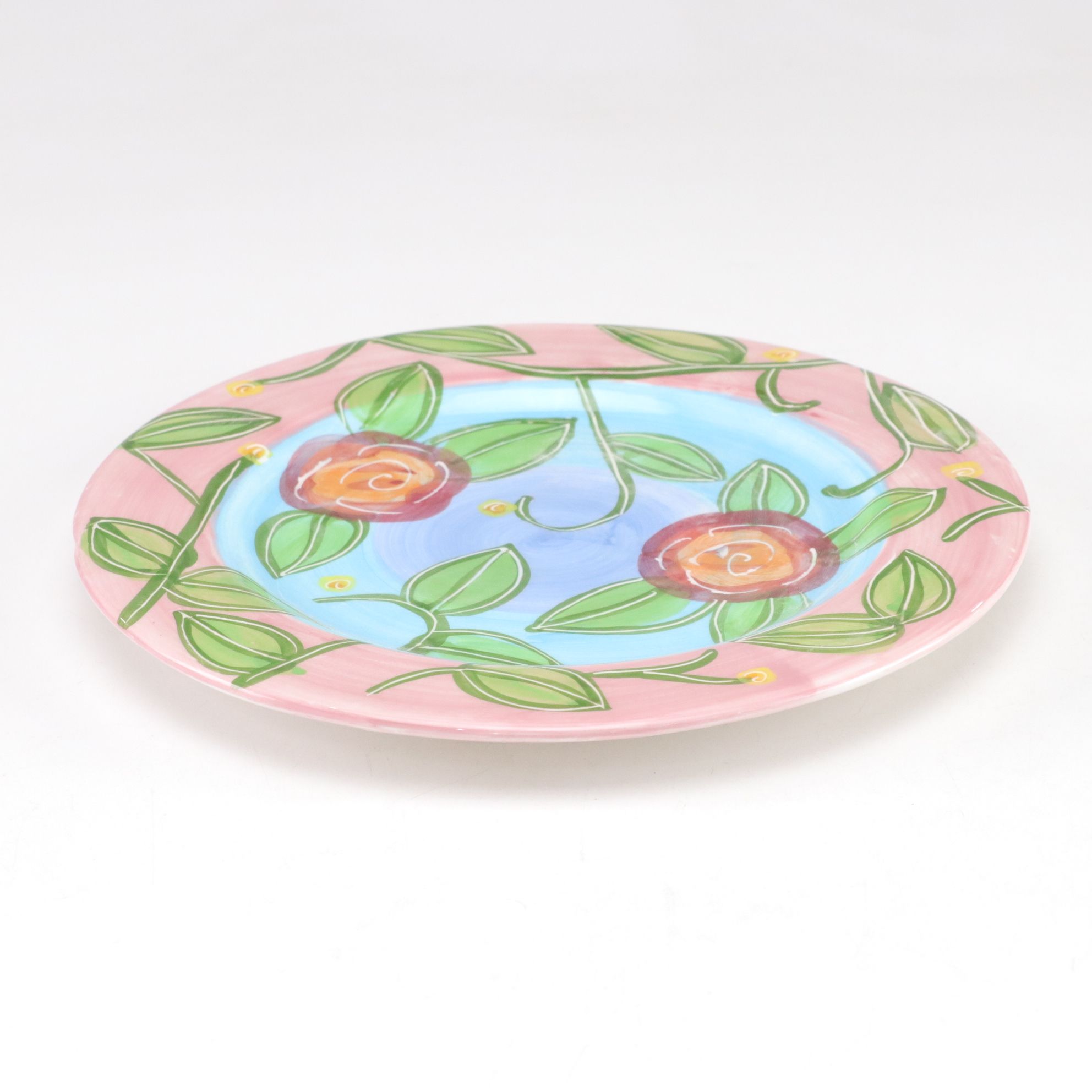 Hand-Painted Floral Motif Tray, Plate & Lidded Box