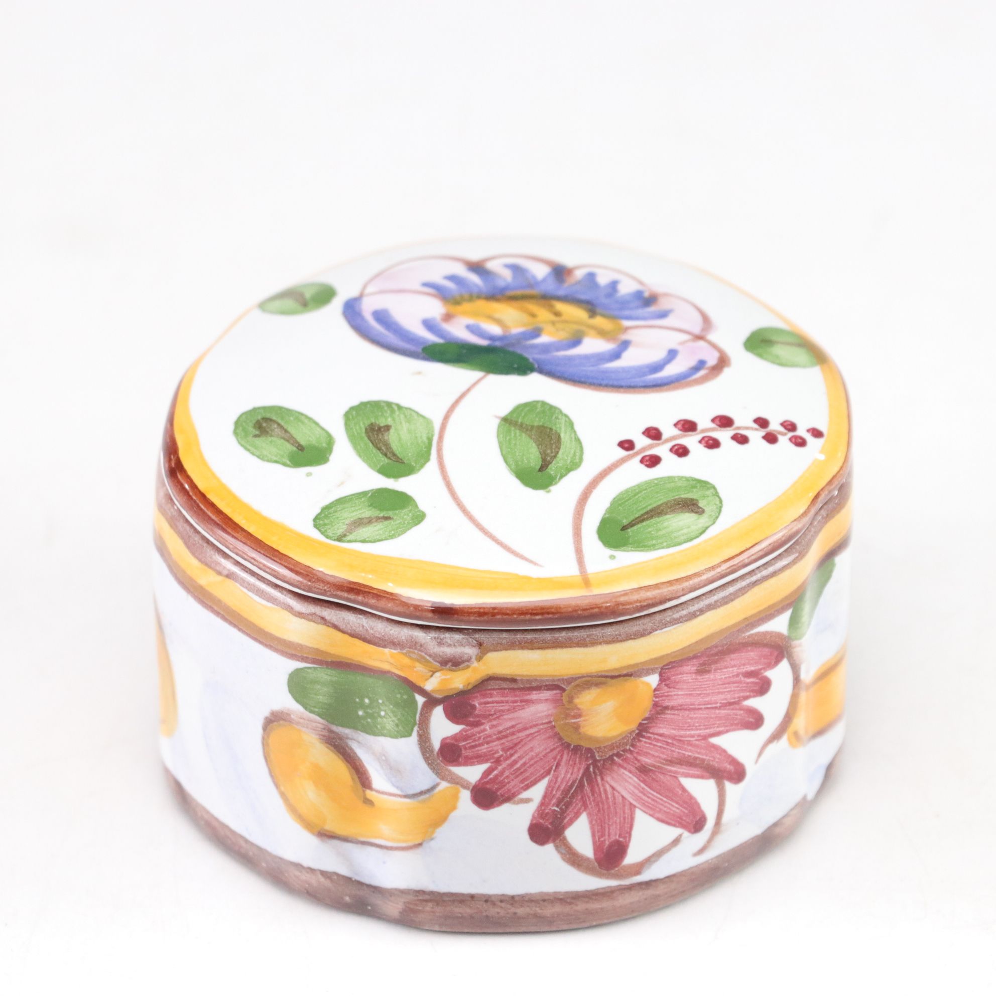 Hand-Painted Floral Motif Tray, Plate & Lidded Box