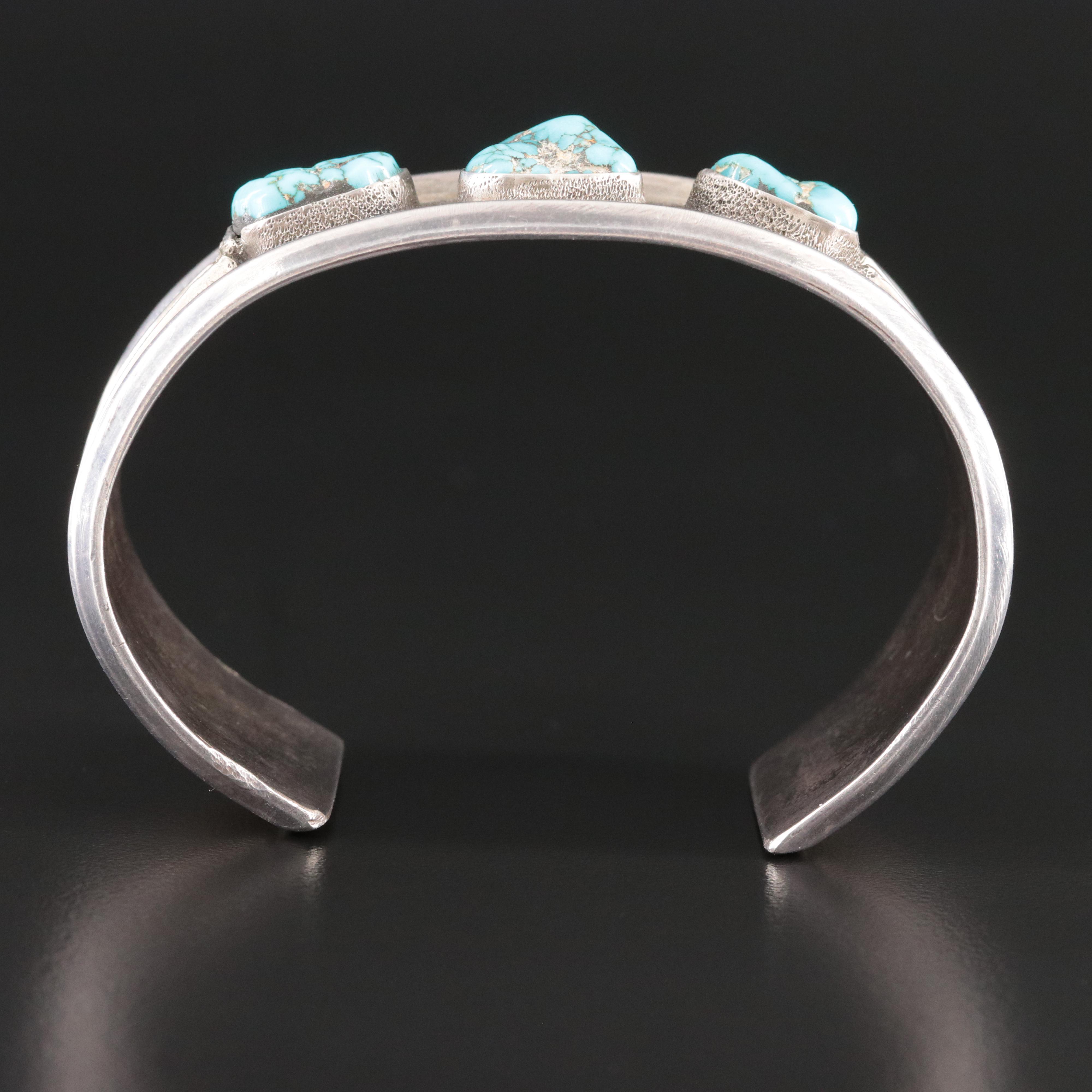 Southwestern Signed Sterling Turquoise Cuff Bracelet