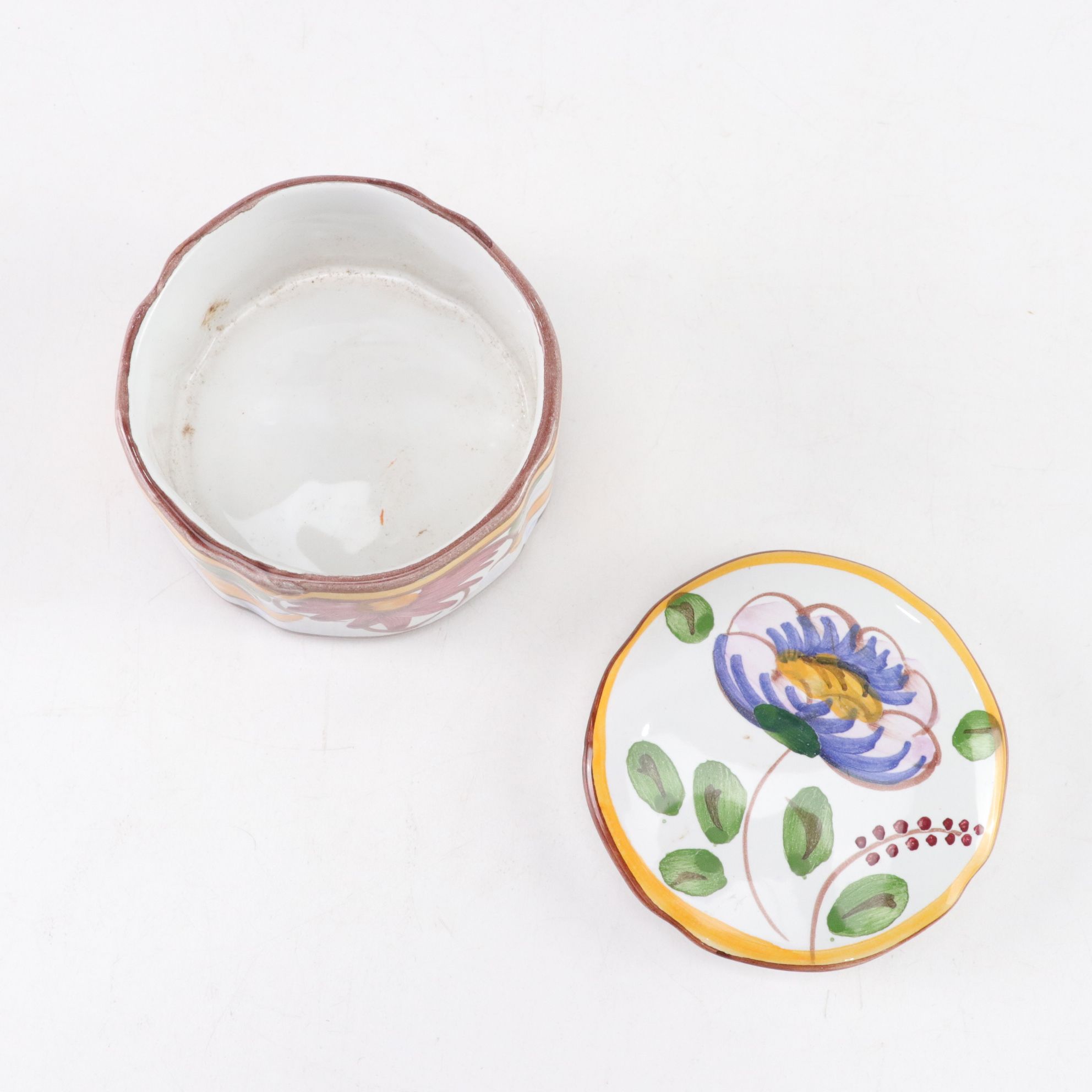 Hand-Painted Floral Motif Tray, Plate & Lidded Box
