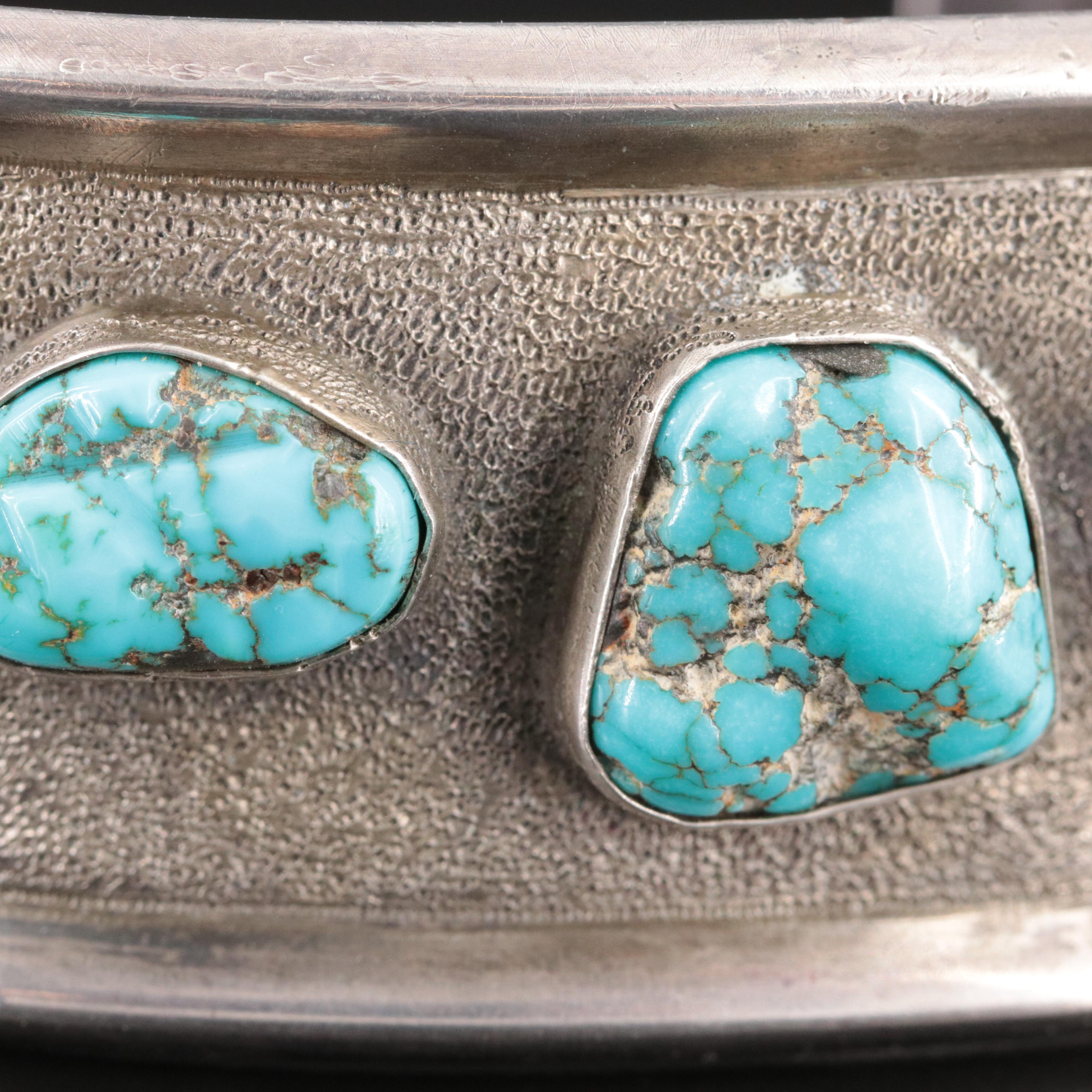 Southwestern Signed Sterling Turquoise Cuff Bracelet