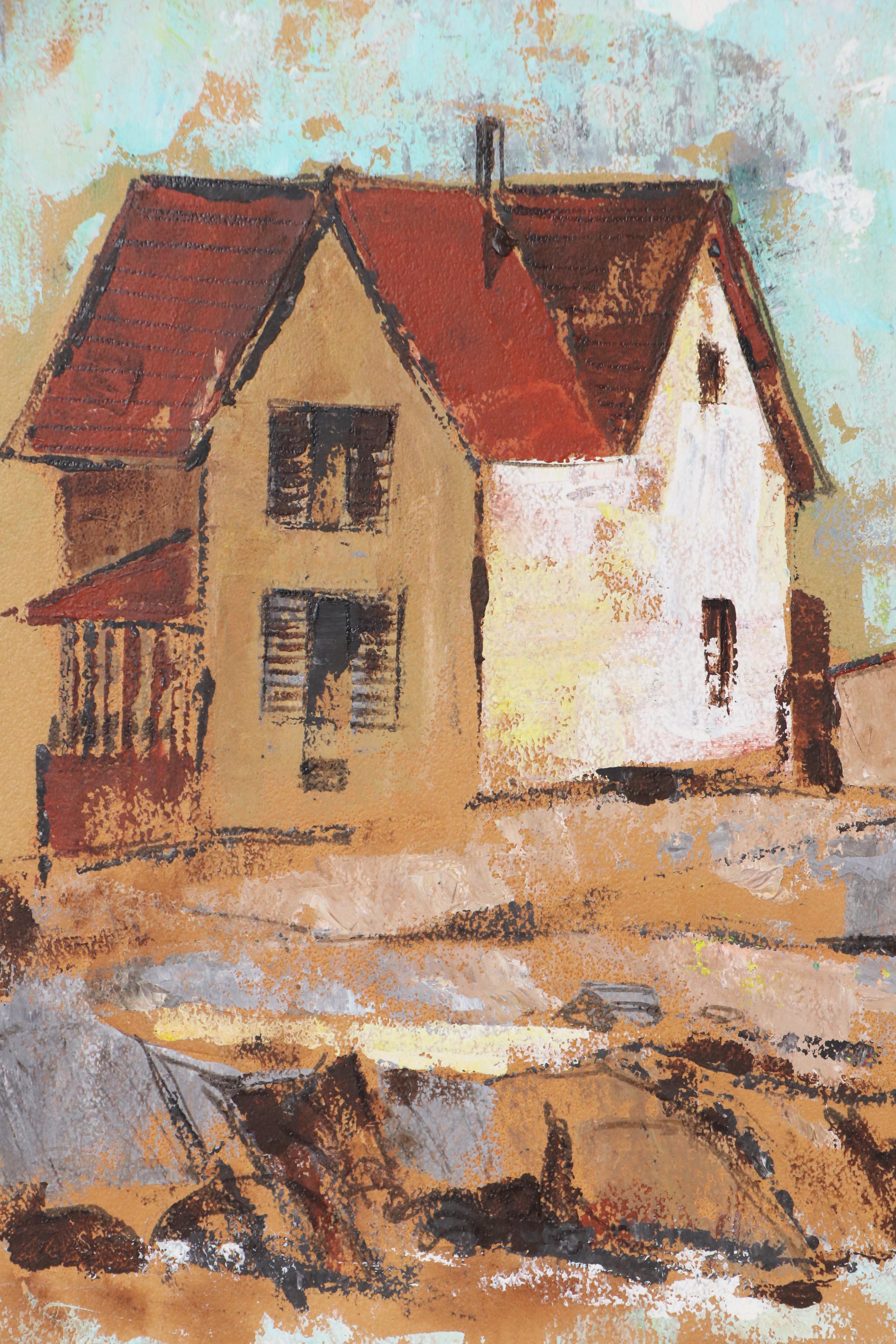 R. Kuntz Oil Painting of Modernist Lighthouse Scene, 1970