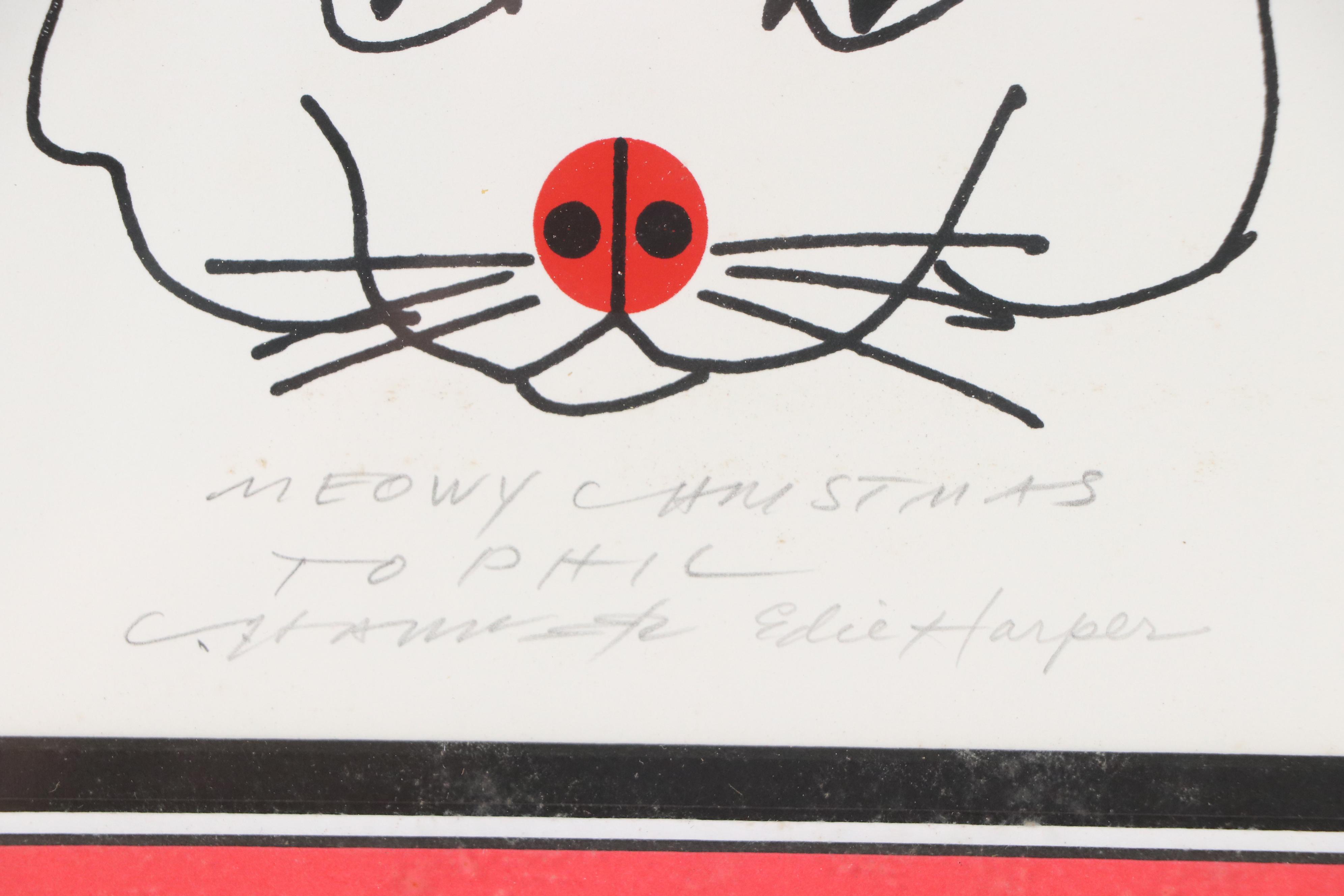 Charley and Edie Harper Silkscreen Holiday Card "Meowy Christmas"