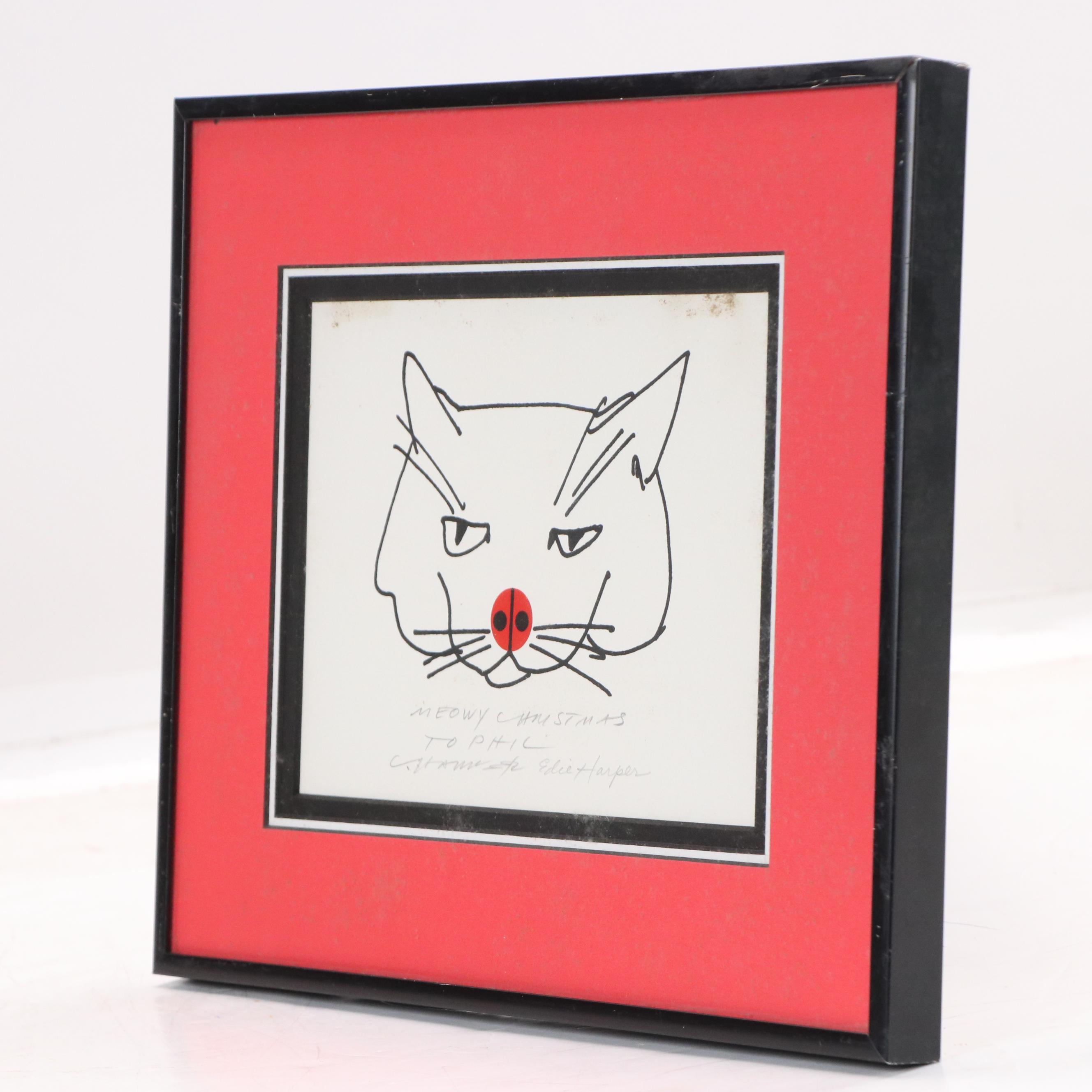 Charley and Edie Harper Silkscreen Holiday Card "Meowy Christmas"