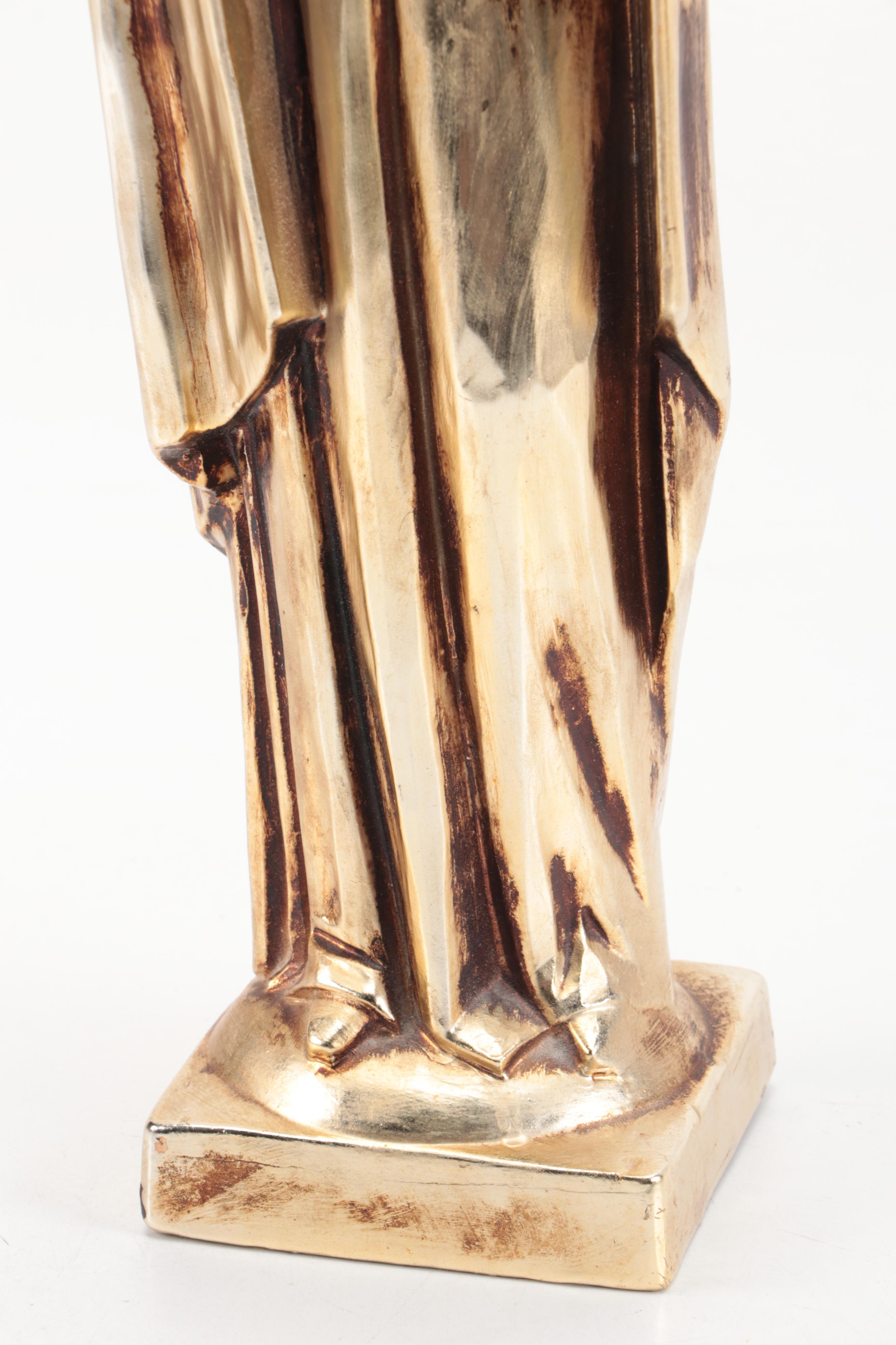 Gold Finished Ceramic Madonna and Child Figurine