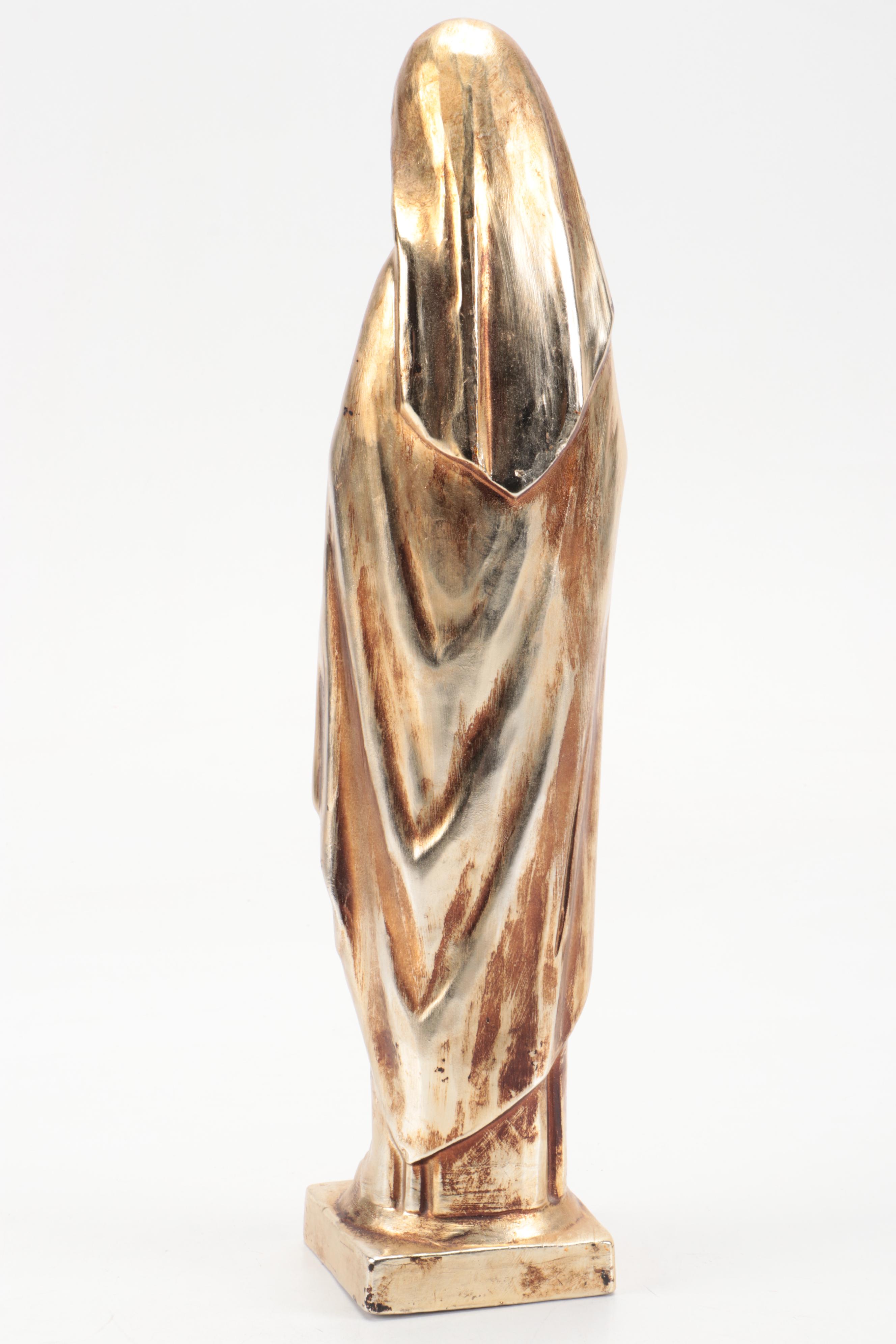 Gold Finished Ceramic Madonna and Child Figurine