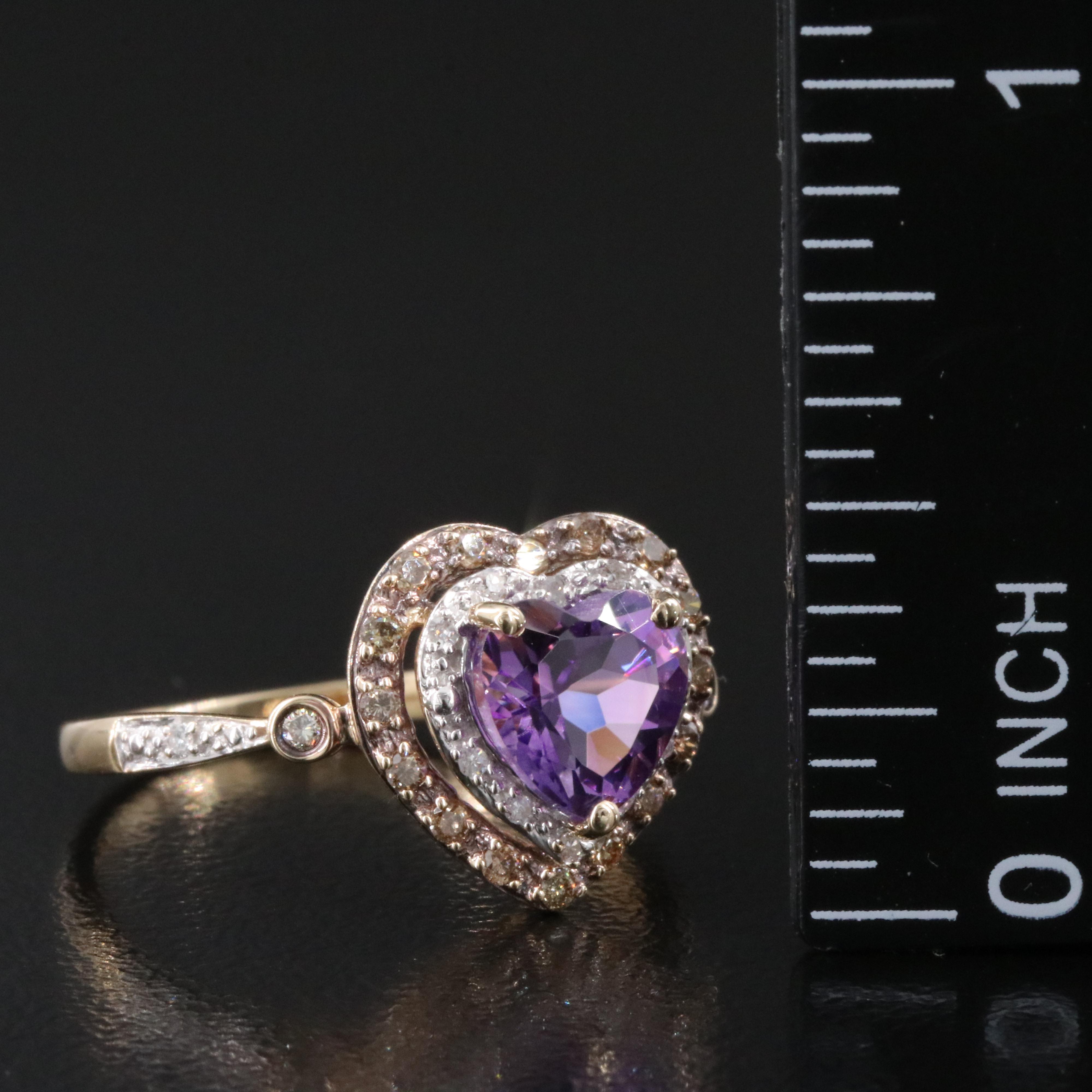 14K Amethyst and Diamond Heart Ring