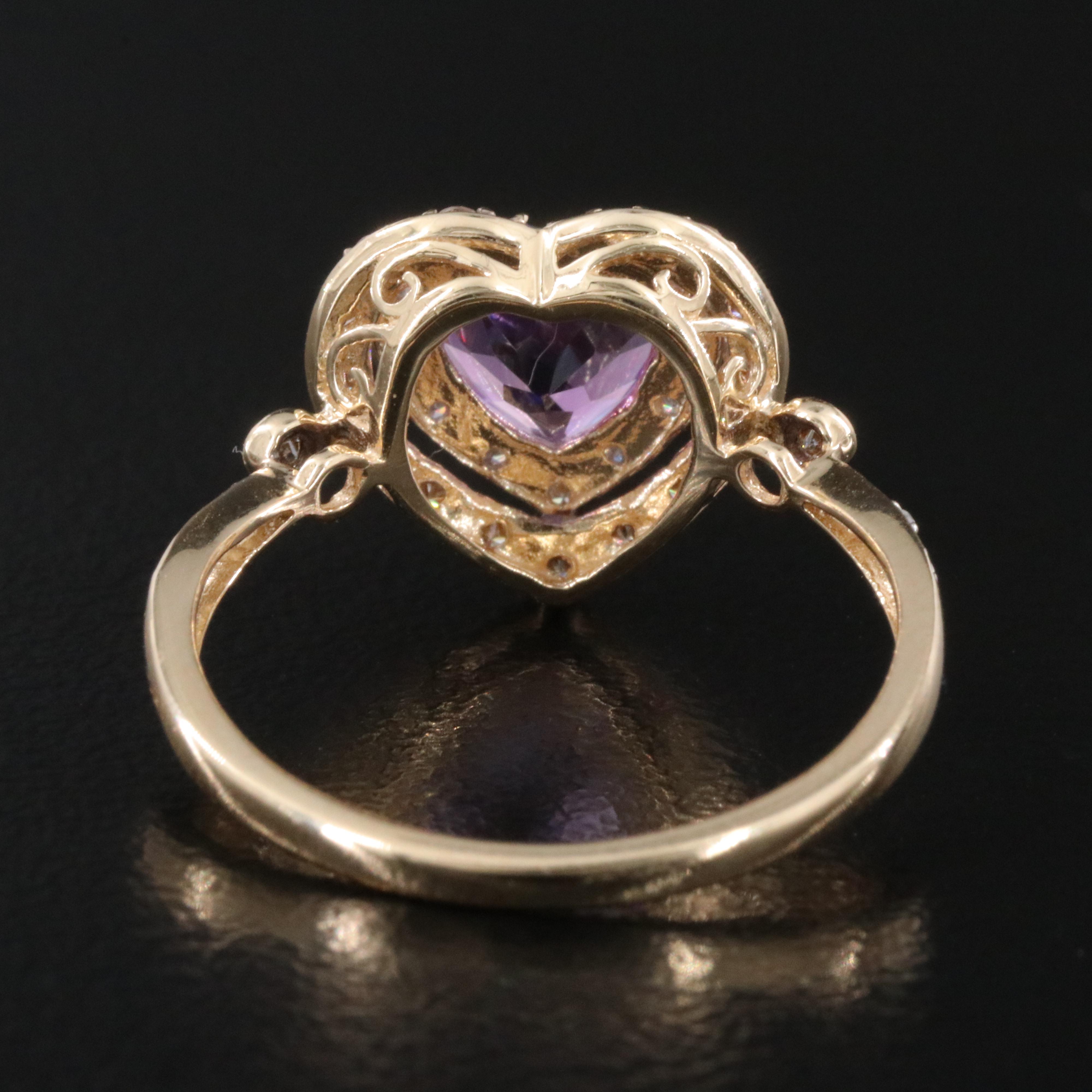 14K Amethyst and Diamond Heart Ring