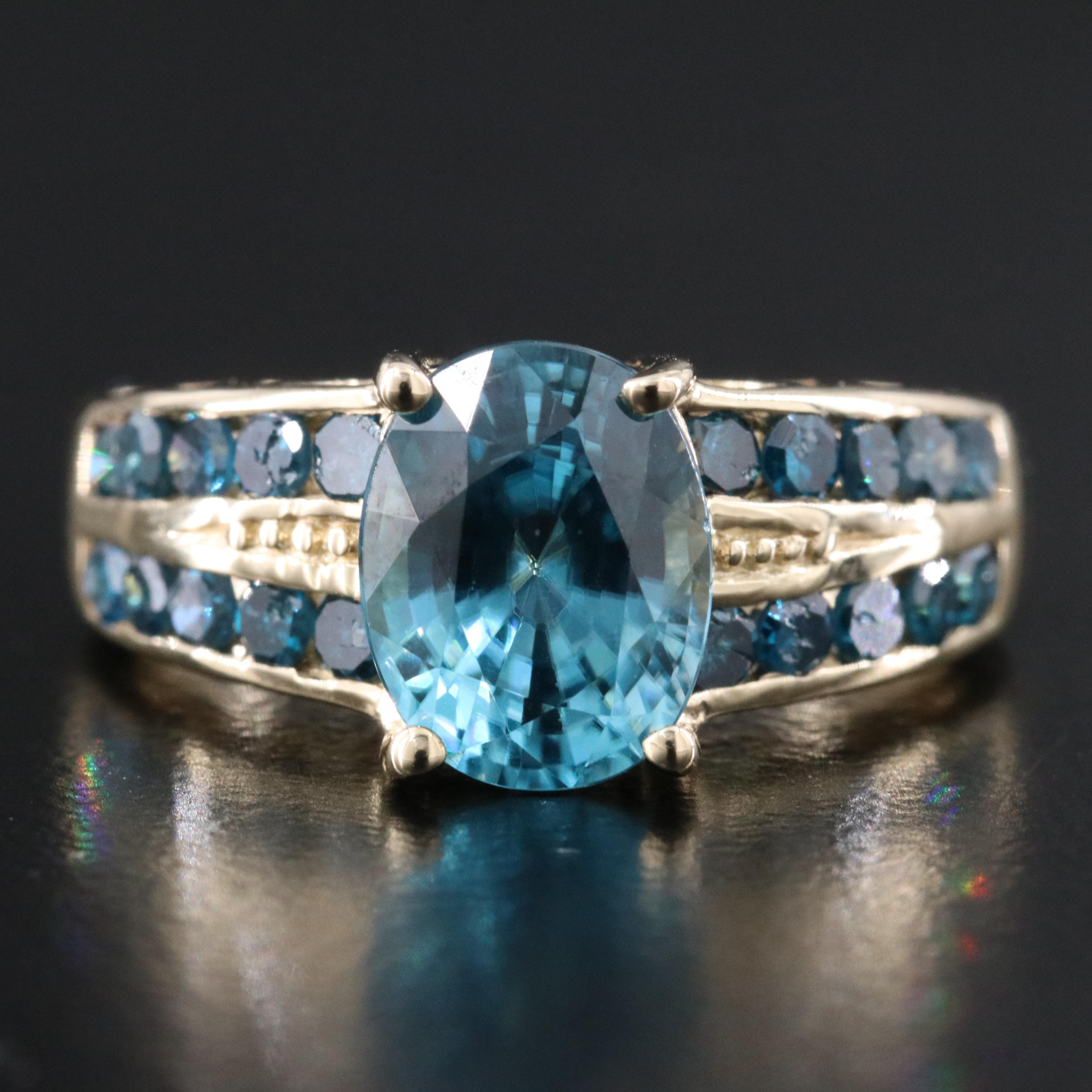 10K Zircon and Fancy Blue Diamond Ring