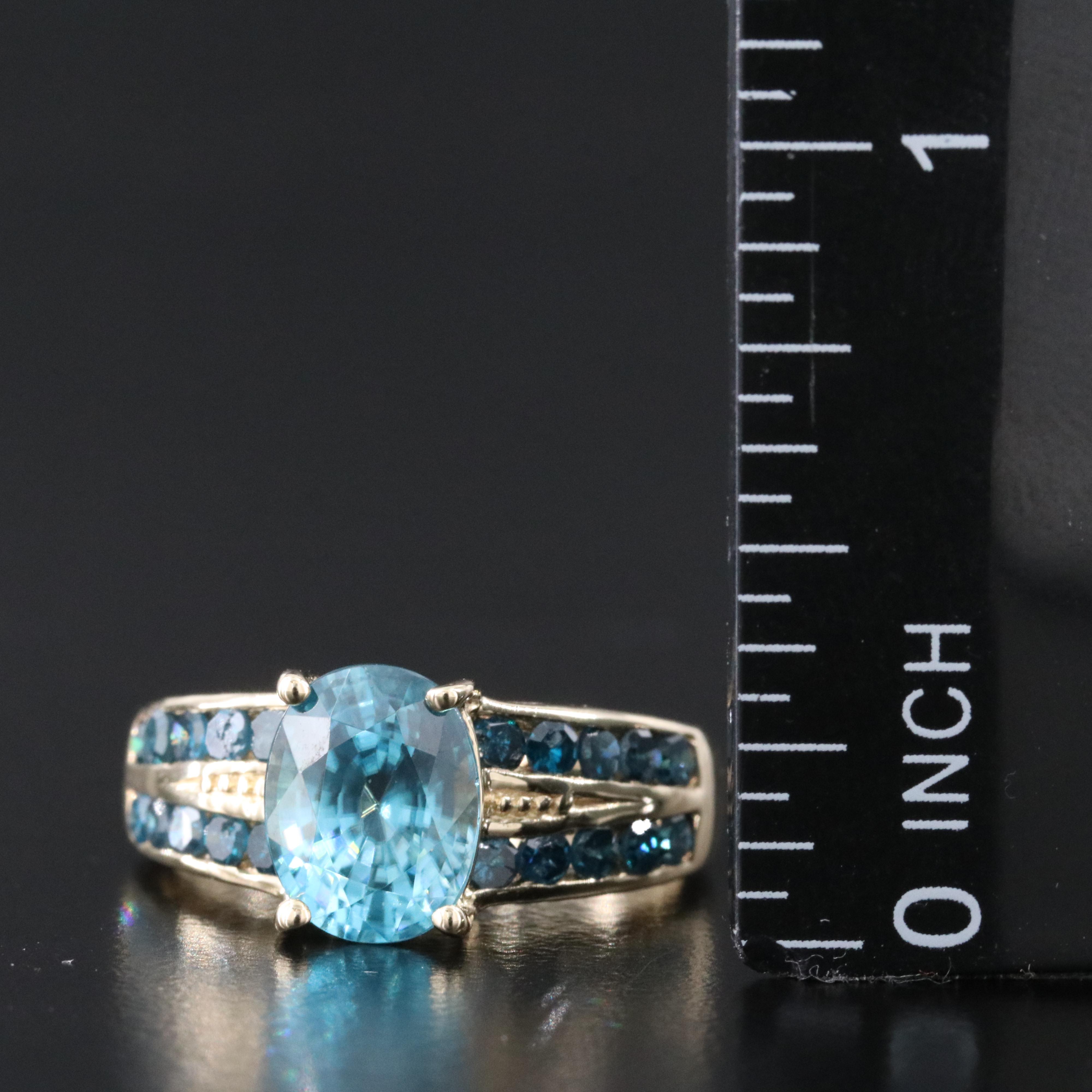 10K Zircon and Fancy Blue Diamond Ring