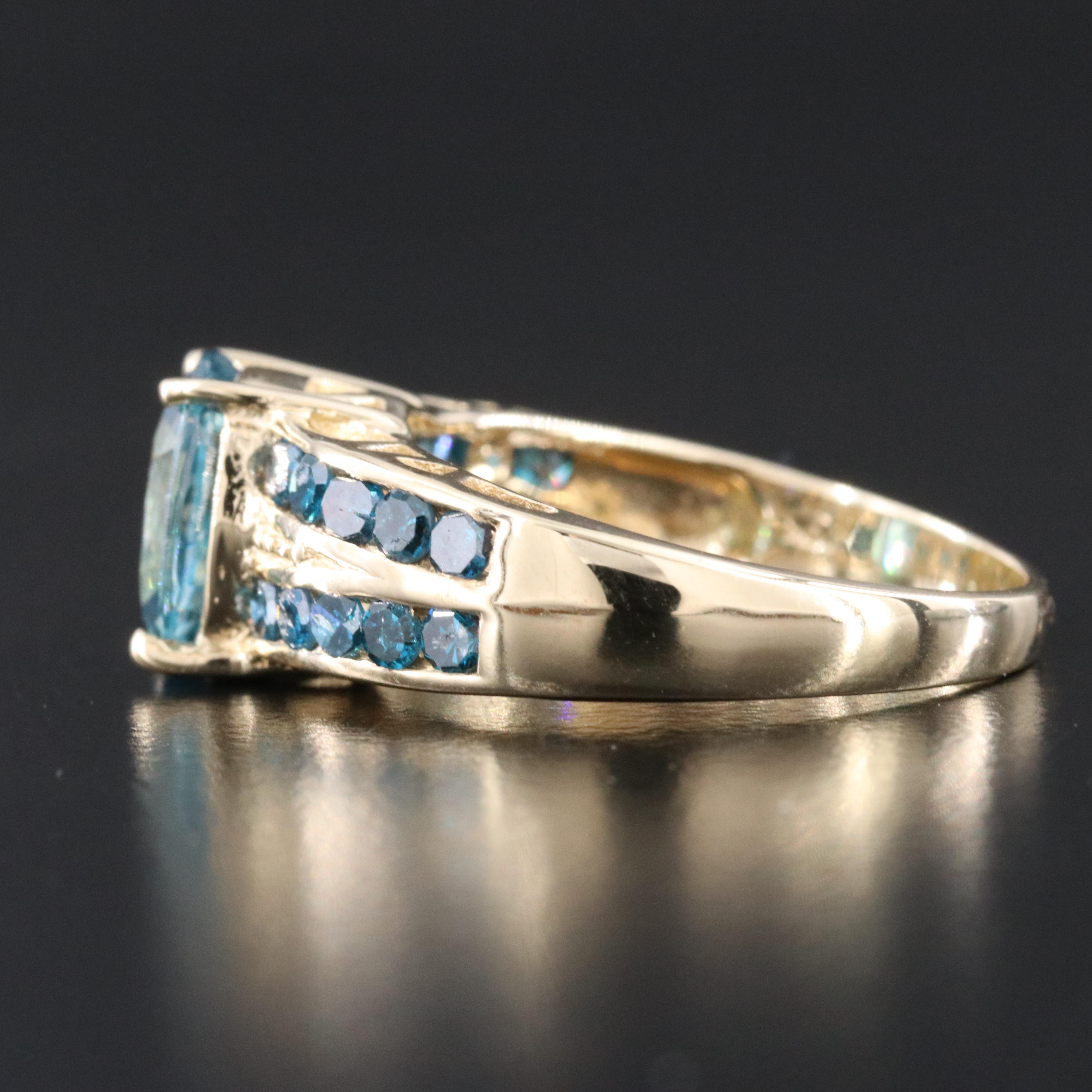 10K Zircon and Fancy Blue Diamond Ring